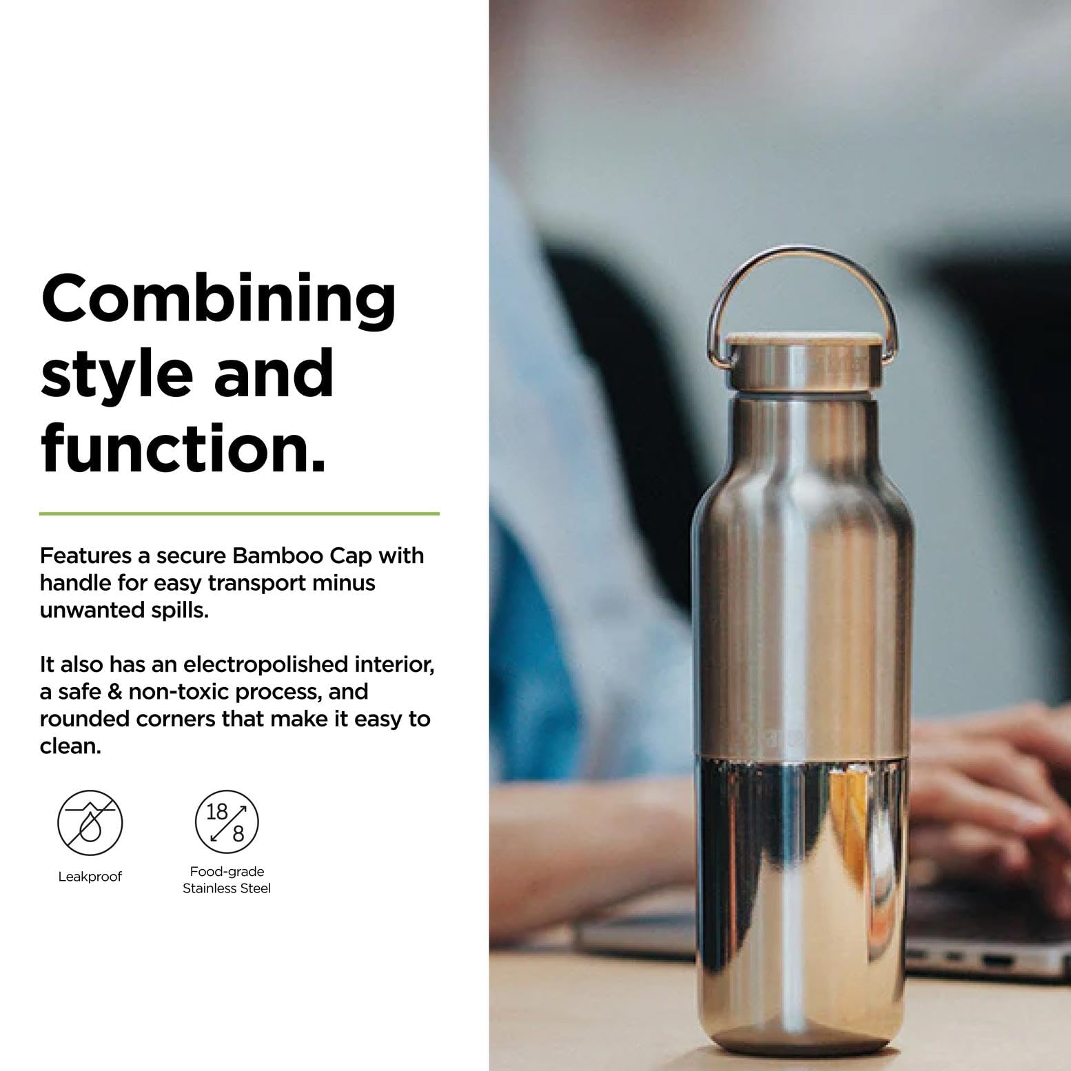 Klean Kanteen Rise Reflect Insulated Water Bottle - Reusable Water Bottle for Quick Hydration - Vacuum Insulation - Dishwasher-Safe - Bamboo Cap - Stainless Steel - 16 oz product thumbnail 4