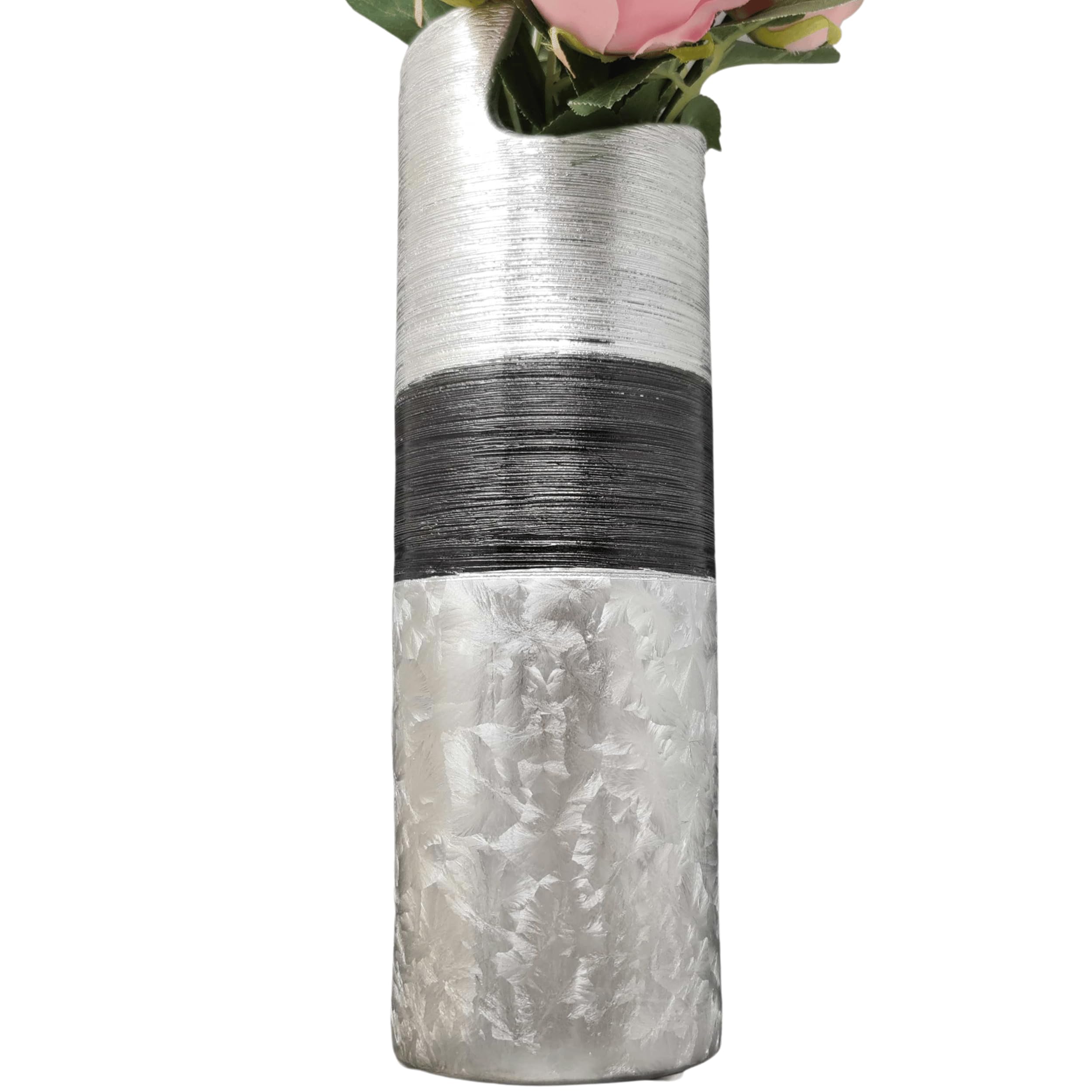 CEPEWA Set van 2x stuks bloemenvaas zilver van keramiek 10,6 x 24,2 cm