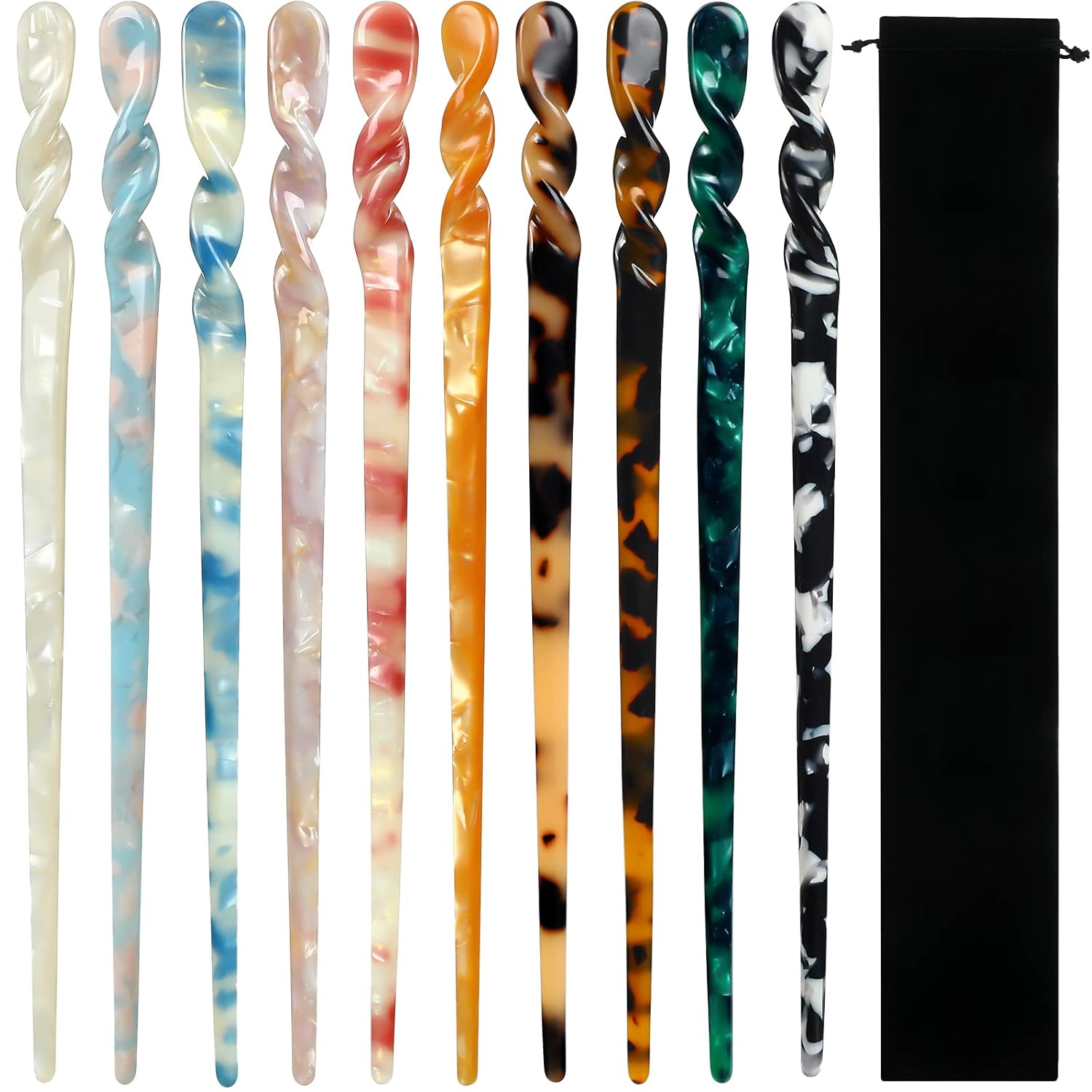 10 Pieces Acetate Hair Sticks Styling Hair Vintage Leopard Print Tortoise Shell Hairpin Chopsticks Hairpins Disk Hair Sticks Hair Accessories with Flannelette Bag for Women Girls (Novel Pattern) : Beauty & Personal Care