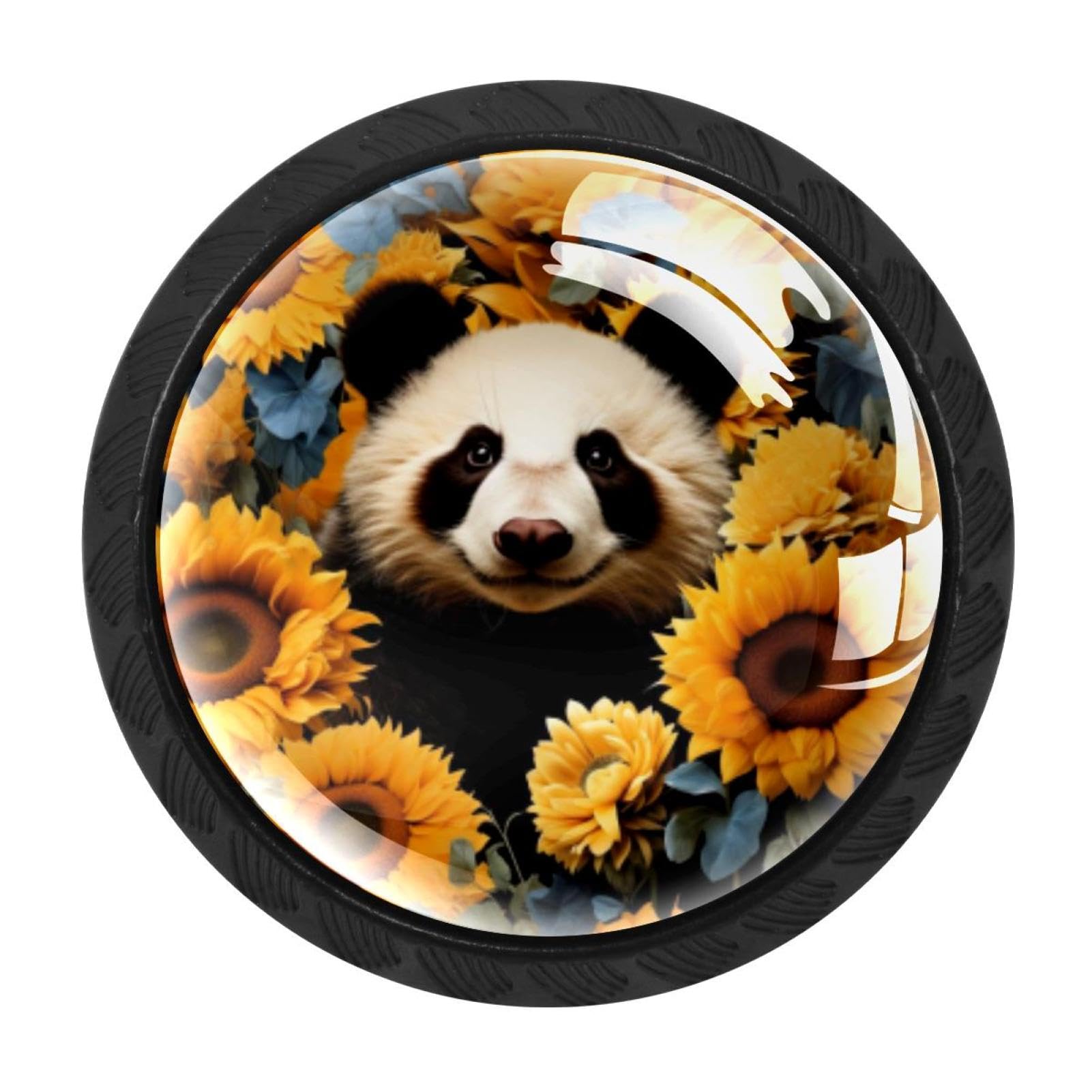 CHENZZZZ Panda Sunflower Drawer Knobs 4 Pack Crystal Dresser Knobs 35mm Glass Cabinet Knobs for Home Office Bathroom