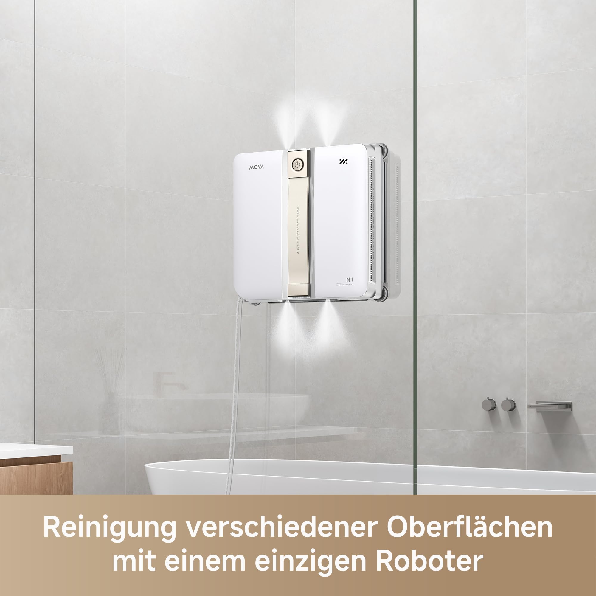 MOVA N1 Fensterputzroboter, kompakt, Dualflügel-Sprühreinigungssystem, 8000 Pa Saugkraft, Sicherheitsvorrichtung, intelligente Wegplanung für vollständige Abdeckung, All-in-One