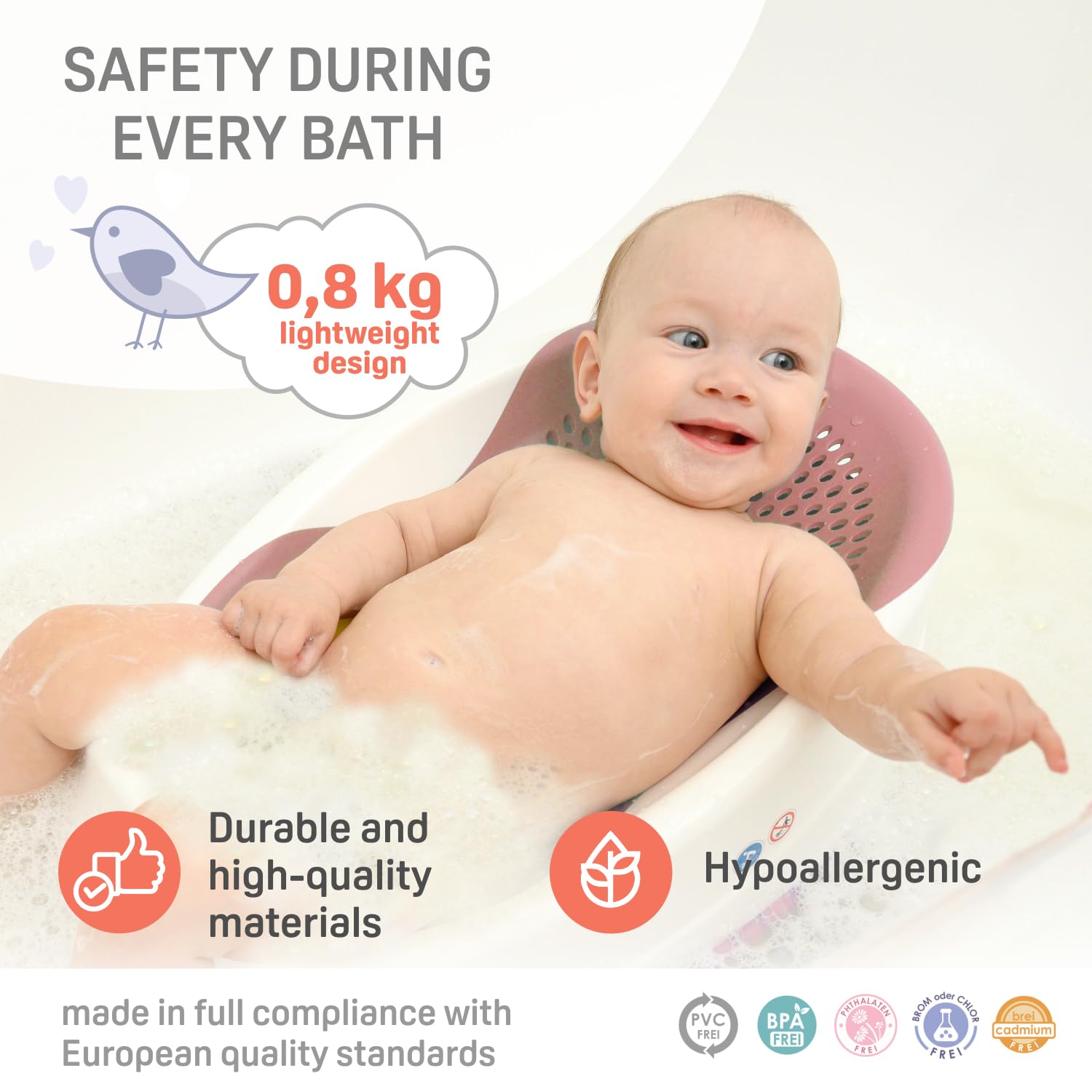 BABYLON Dolphin Transat de bain pour bebe 0-6 Mois, Antidérapant, Gris