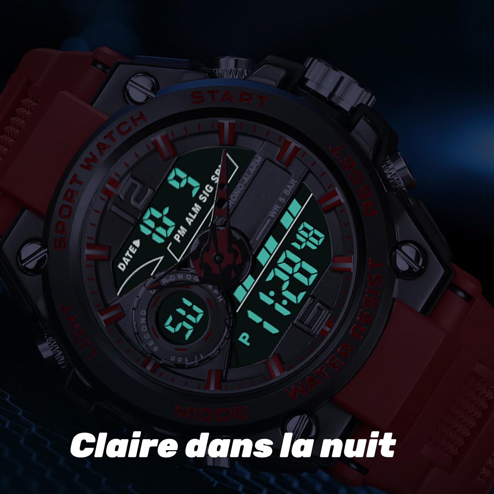 Orologio militare da uomo, per attività all'aperto, sportivo, impermeabile a 50 atm, orologio tattico, militare, per sport, grande quadrante multiplo, facile da leggere in notte