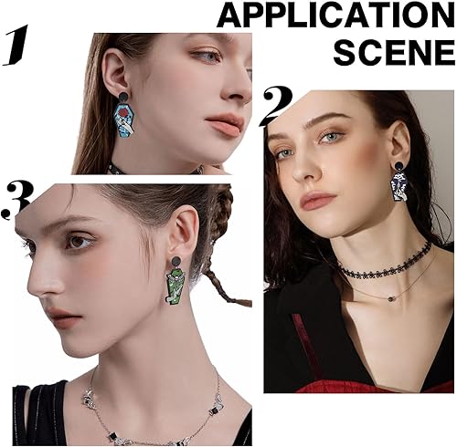 Miniatura 5 de SUNNYCLUE 1 caja de 52 piezas DIY 8 pares de dijes acrílicos de estilo gótico para Halloween, kit de iniciación, dijes de polilla, dije de serpiente