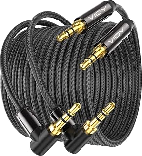 VIOY Aux Cable 3.3 FT + 3.3 FT-3.5 mm Aux Cord Right Angle Male to Male Audio Stereo Auxiliary Cable 90 Degree, 1/8 Braided Cord for Car Compatible with Headphone, Car Stereo, Speaker, Echo & More