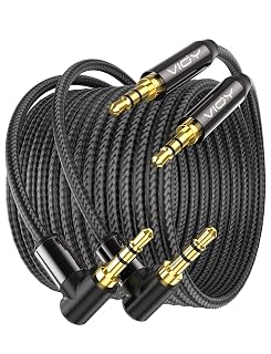 VIOY Aux Cord 10 FT + 10 FT, 3.5 mm Audio Cable Right Angle-1/8 Male to Male Headphone Auxiliary Stereo Jack Cable 90 Degree for Car Compatible with Headphone, Car Stereo, Speaker, Echo & More - Amazon product rated Grade A