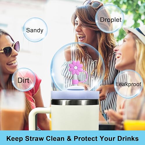 Miniatura 5 de 6 fundas de paja de flores para Stanley, cubiertas de paja de silicona para todos los popotes de 0.354-0.394 in, fundas de paja reutilizables