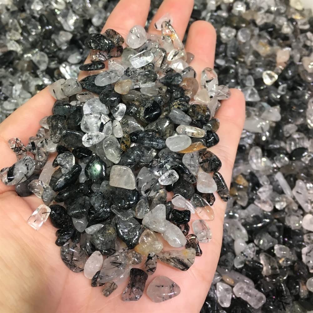 Pietre preziose for la decorazione Quarzo nero naturale Pietra rutilata Tormalina Ghiaia Capelli di cristallo di rocca Campione di quarzo Acquario Decorazione del giardino Cristallo Aura decorazione d