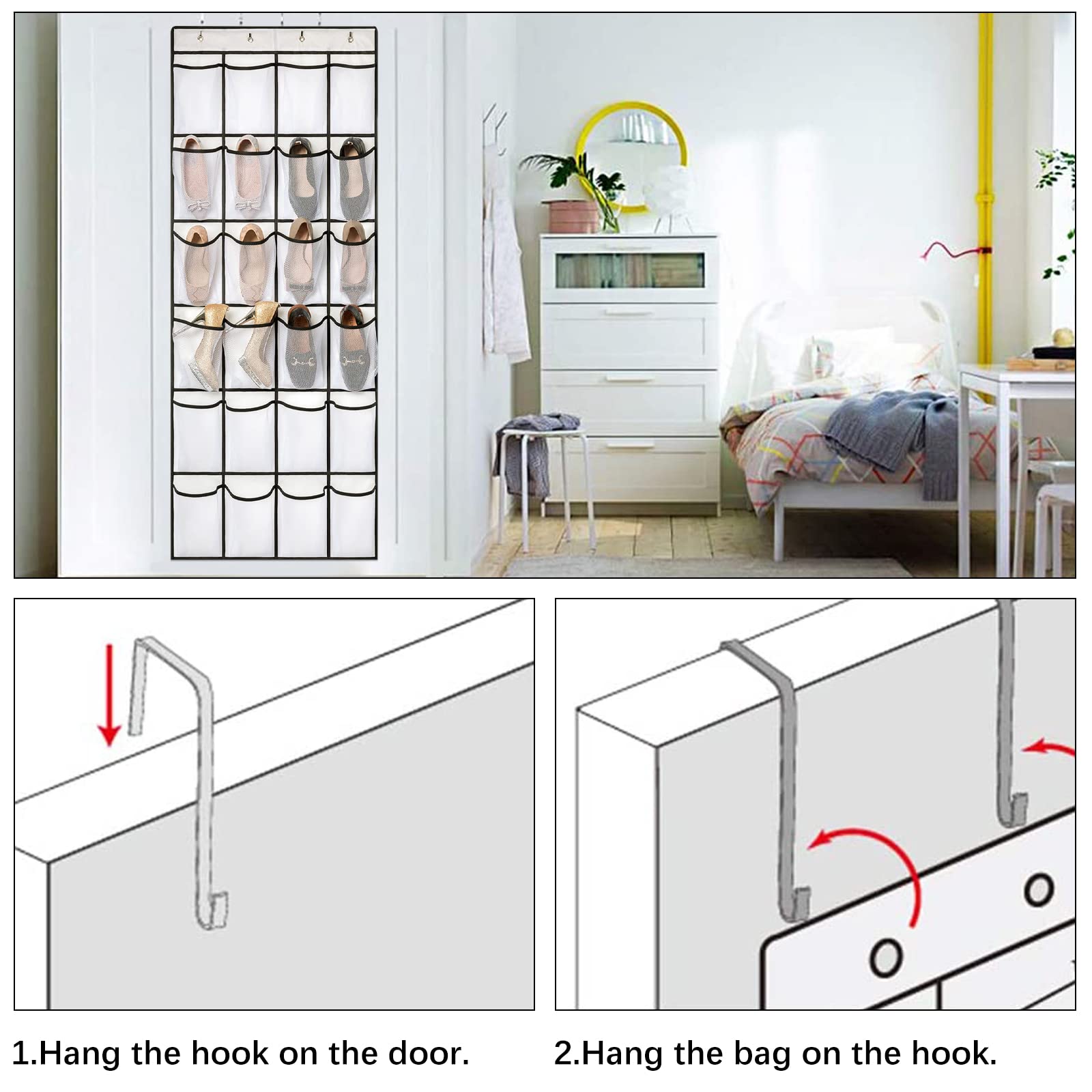 DiverseGoods Hangrek, 4 vakken, hangende organizer, om op te hangen aan de deur of