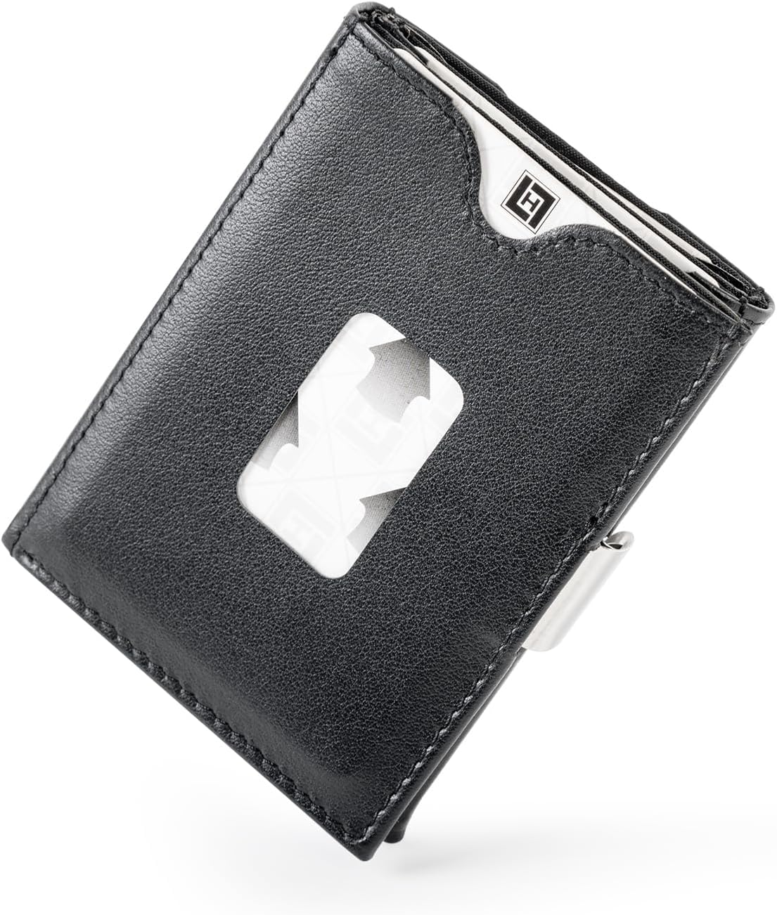 LLH Mens Leather Trifold Ultimate Wallet, RFID Blocking Money Clip Wallet, 6 Slots for 12 Cards, Stainless Steel Locking Clip, Front Pocket Credit Card Holder, Gift for Men Birthday(Black)
