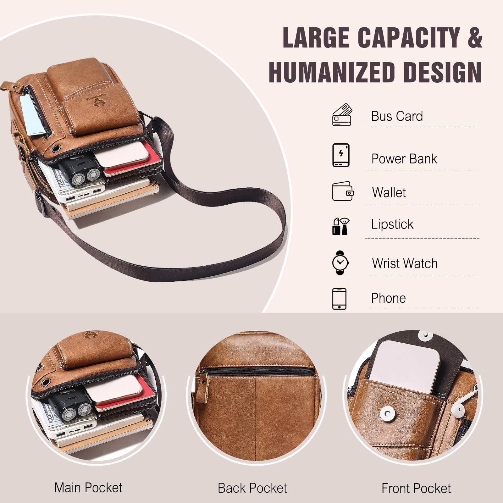 FANDARE Męskie torby na ramię skórzane torebki biznesowe listonoszka crossbody tornister torba na ramię