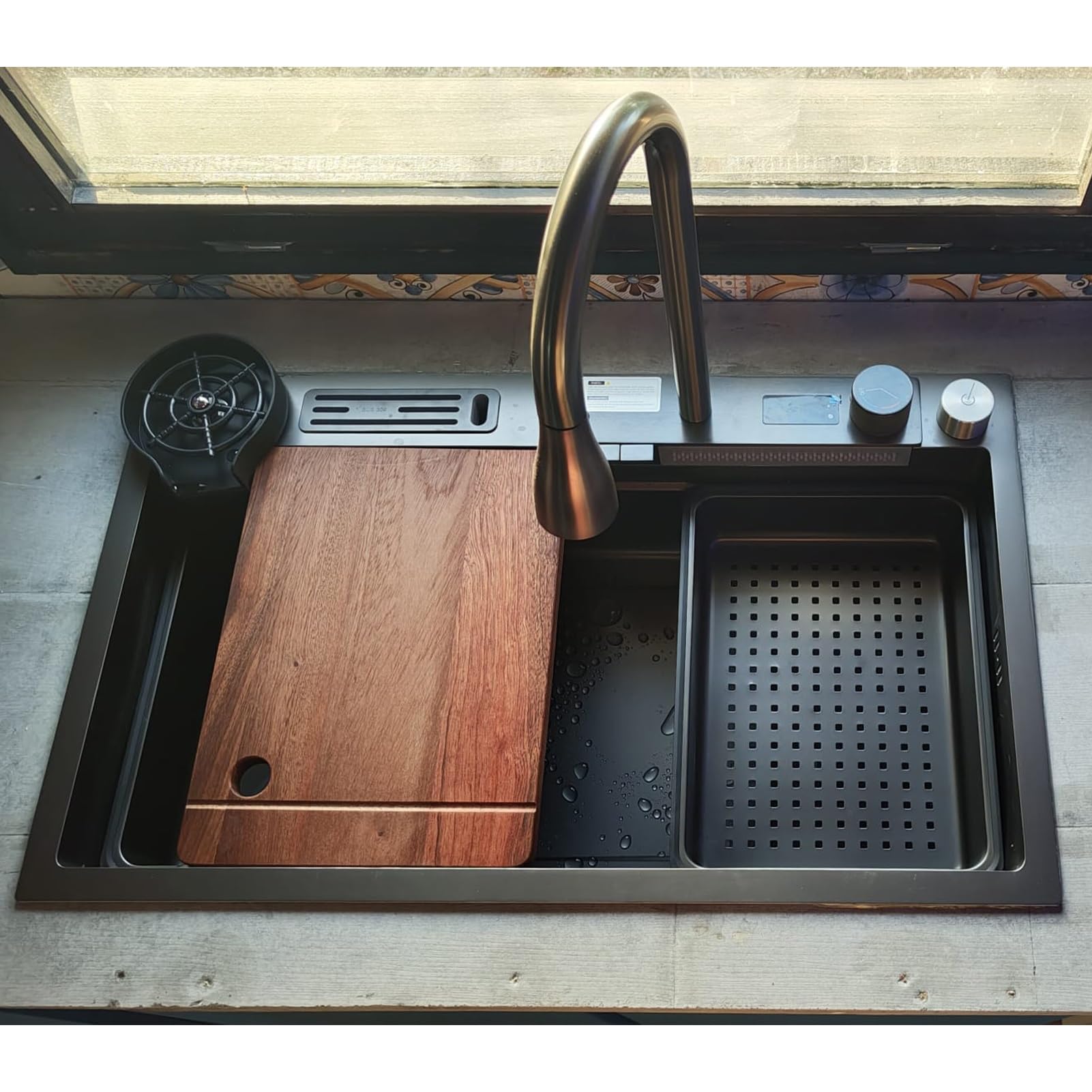Lavadora multifuncional negra para fregadero de cocina y fregadero de bar, herramienta versátil para grifos de cascada, mejora la limpieza y la limpieza en tu hogar