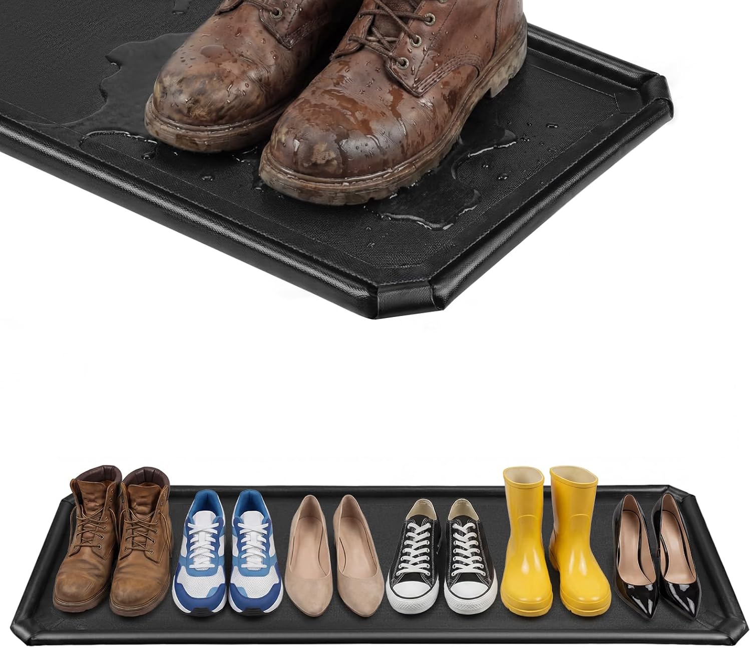 Boot Tray, Large Shoe Tray for Entryway Indoor with Raised Edge Waterproof, Non Slip Mat for Wet Shoes, Mud & Snow- 59" × 17.7"