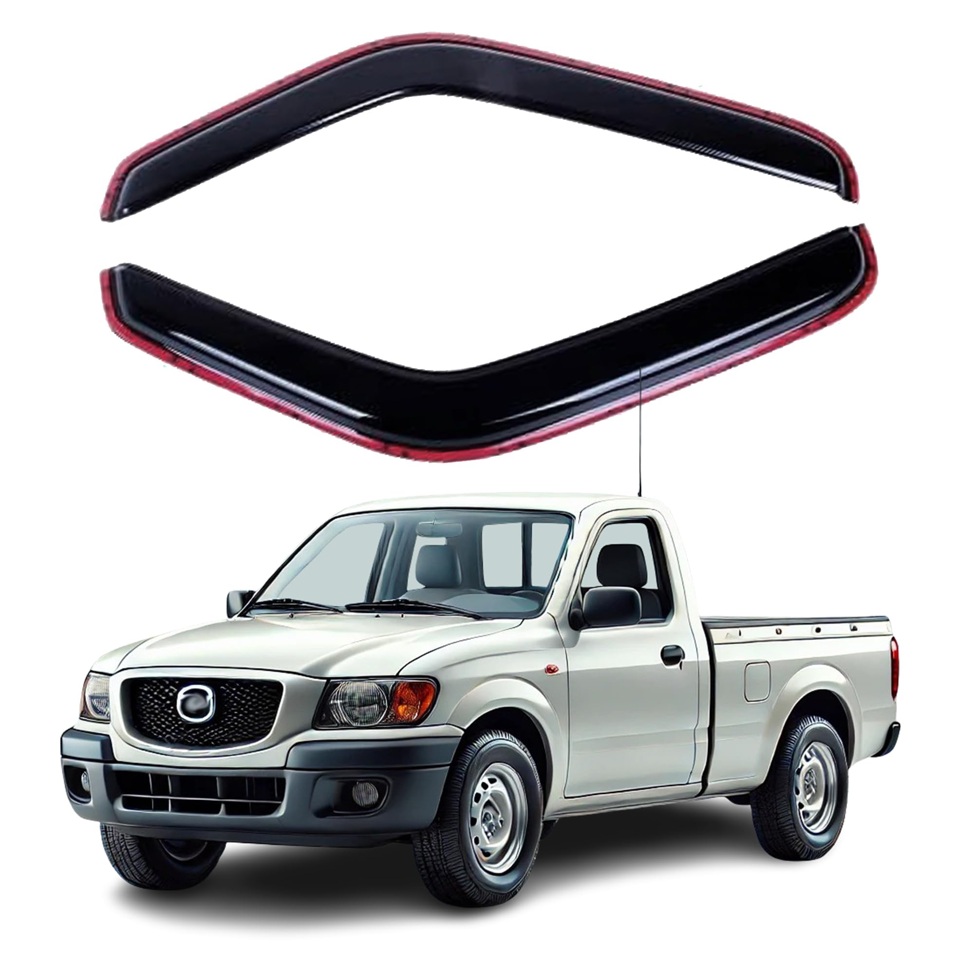 Fits Ford Ranger 1993-2011 Safe Smoke Window Visor Set - Sun, Rain, and Vent Protection, in-Channel, 2-Piece Window Deflector Guard Kit; 2mm Thickened