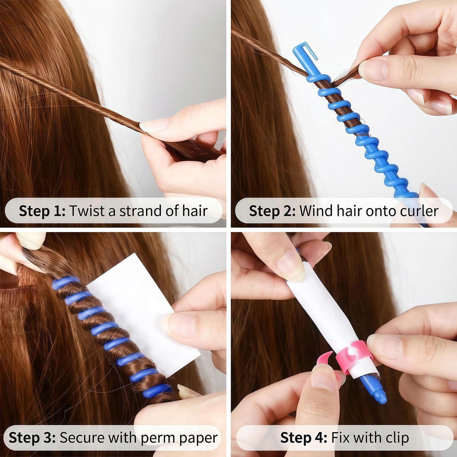 Lot de 26 tiges de permanente en spirale de 15,2 cm en plastique coloré pour cheveux longs/moyens pour coiffure, coiffure, bouclage, permanente, sans chaleur, pour femmes et filles