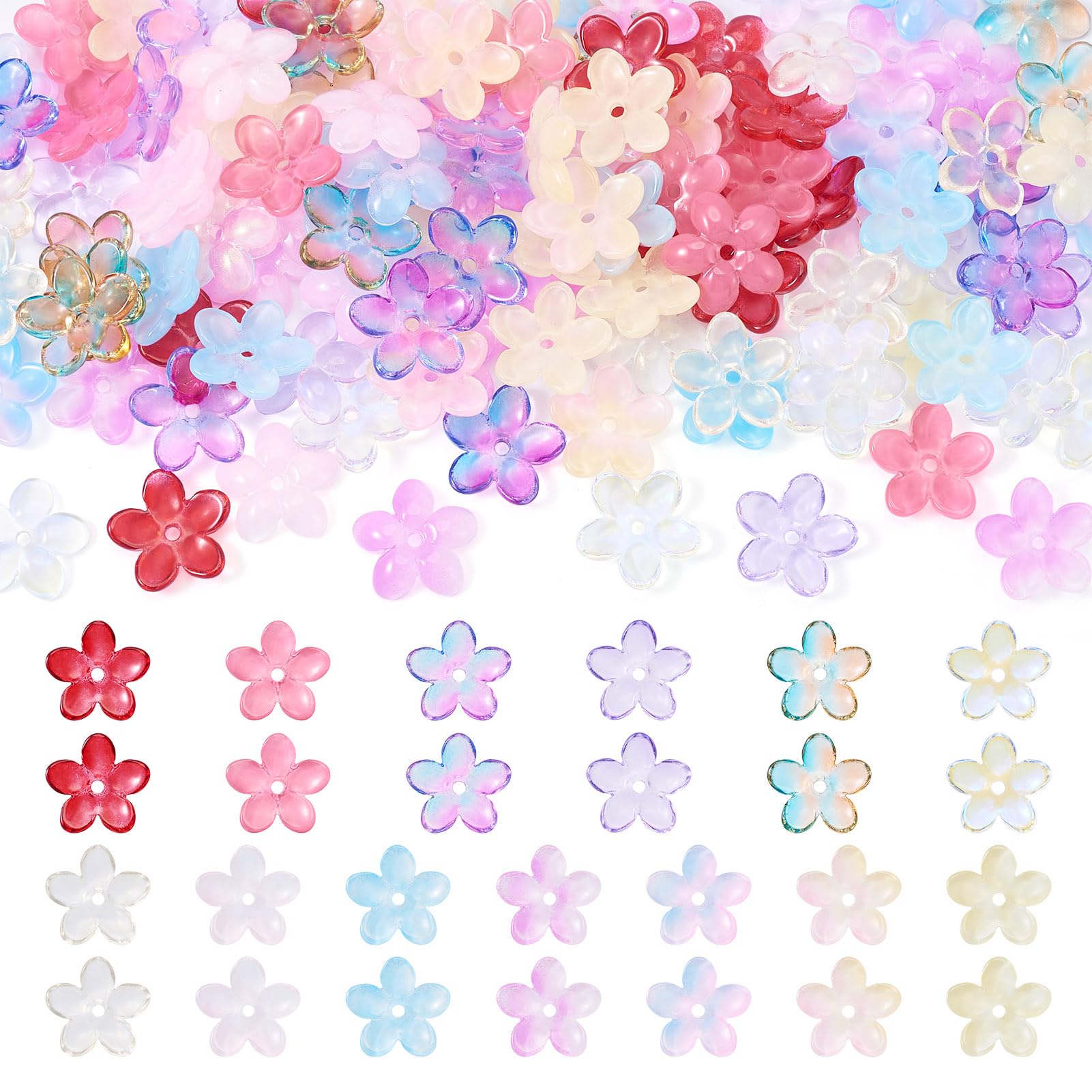 Bestewelry 130 pcs Floral Glass Beads Flower Crystal Bead Blooming Flower Charms Beads for Spring Bracelets Necklace Earring Jewelry Making Home Decoration โ image 1