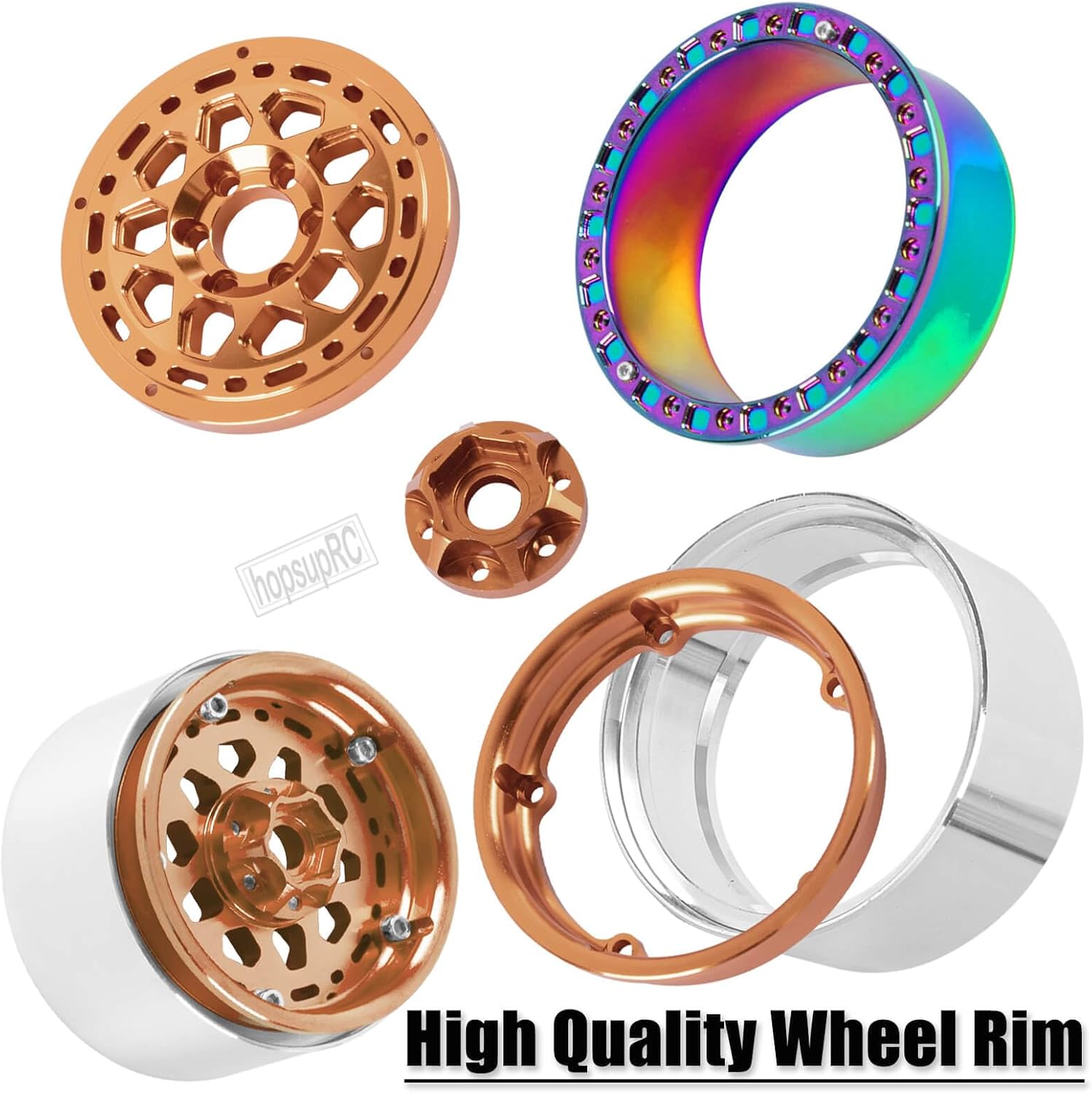 RC Aluminum 2.2IN Wheel Rim Beadlock Wheel Tires for 1/10 SCX10 90046 AX103007 SCX10 II SCX10 III TRX4 TRX6 Gen7 8 D90 VS4-10 MST CFX.Wheel Hub Rim Beadlock Heavy Duty.Bronze&Colour(4pcs)