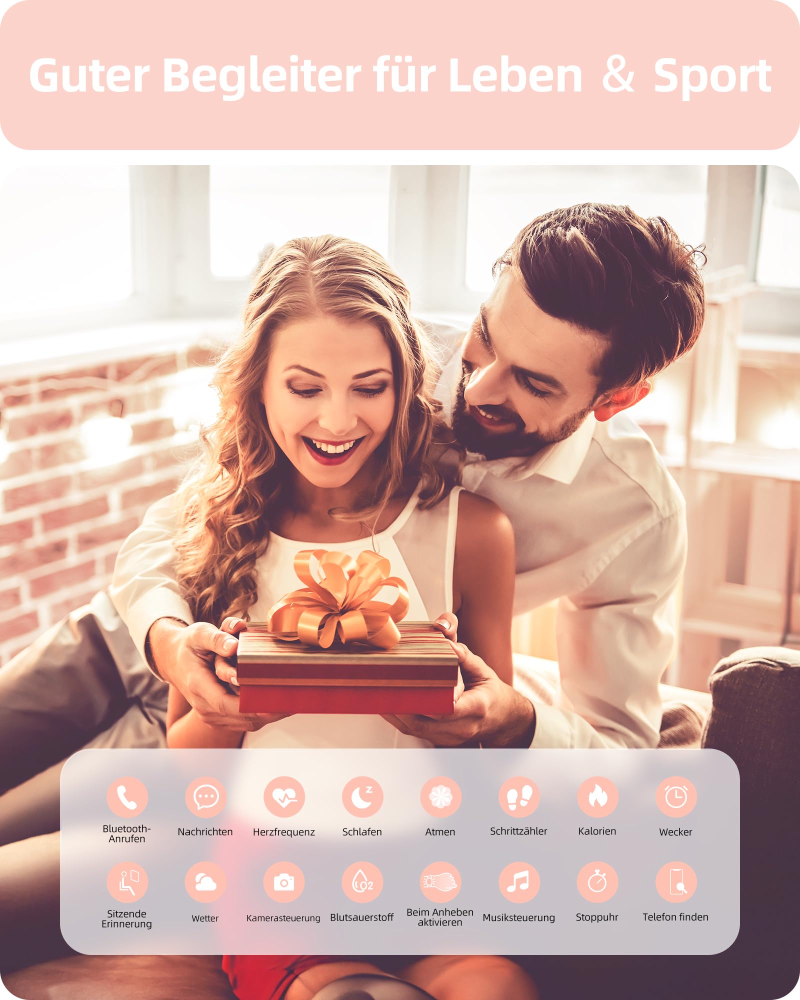 Parsonver Smartwatch Damen Rund mit Telefonfunktion, Fitnessuhr Frauen Schrittzähler, 100+ Sportmodi, IP68 Wasserdicht, Herzfrequenz Schlafmonitor SpO2, Roségold