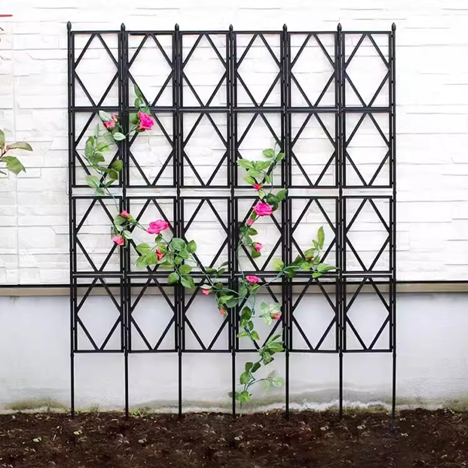 Rose Rankgitter Metall 3er Set,PP Resin Plastic Faltbares Design Hoch 220cm Rankhilfe Pergola für Rasen/Hinterhof/Terrasse Kletterrosenpflanzen Garten Decoration,Black-220 * 60cm(87 * 24in)