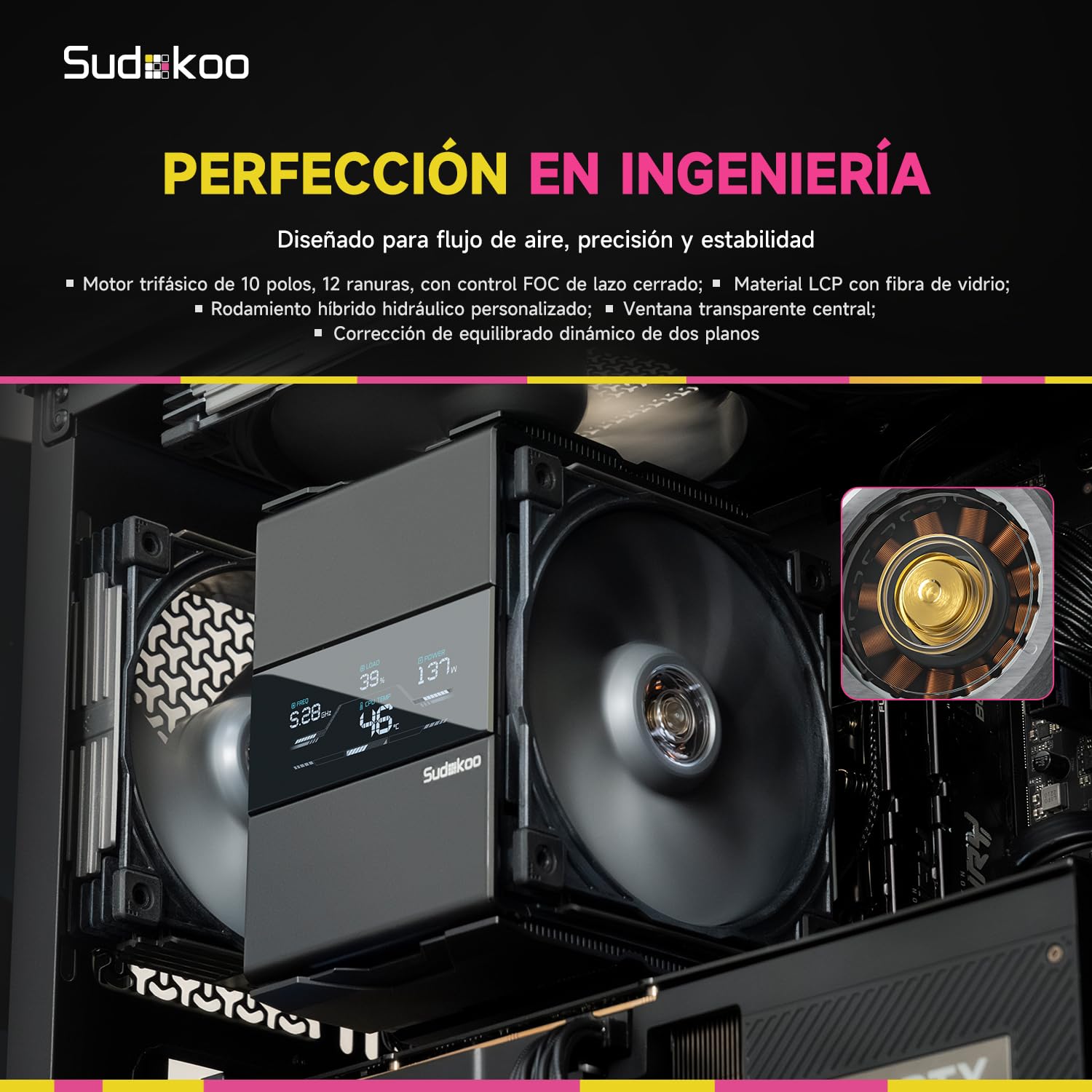 Sudokoo SK700V MACH Disipador CPU: CPU Cooler PC con Pantalla Digital & 120mm PWM Ventilador MACH120 - Ventilador CPU 7 HeatPipes para AMD AM5 & Intel LGA 1851/1700/1200/115X, TDP 280W,Montaje Fácil