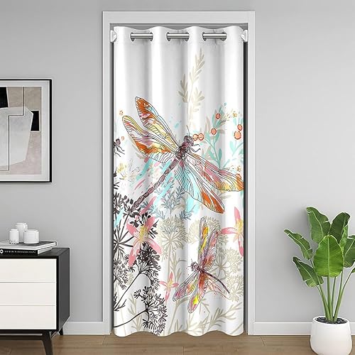 Miniatura 17 de jejeloiu Cortina de puerta Groovy de los años 60 y 70 para puerta, privacidad, 34 x 80 pulgadas, retro, hippie, flores, cubierta divisora de Multi