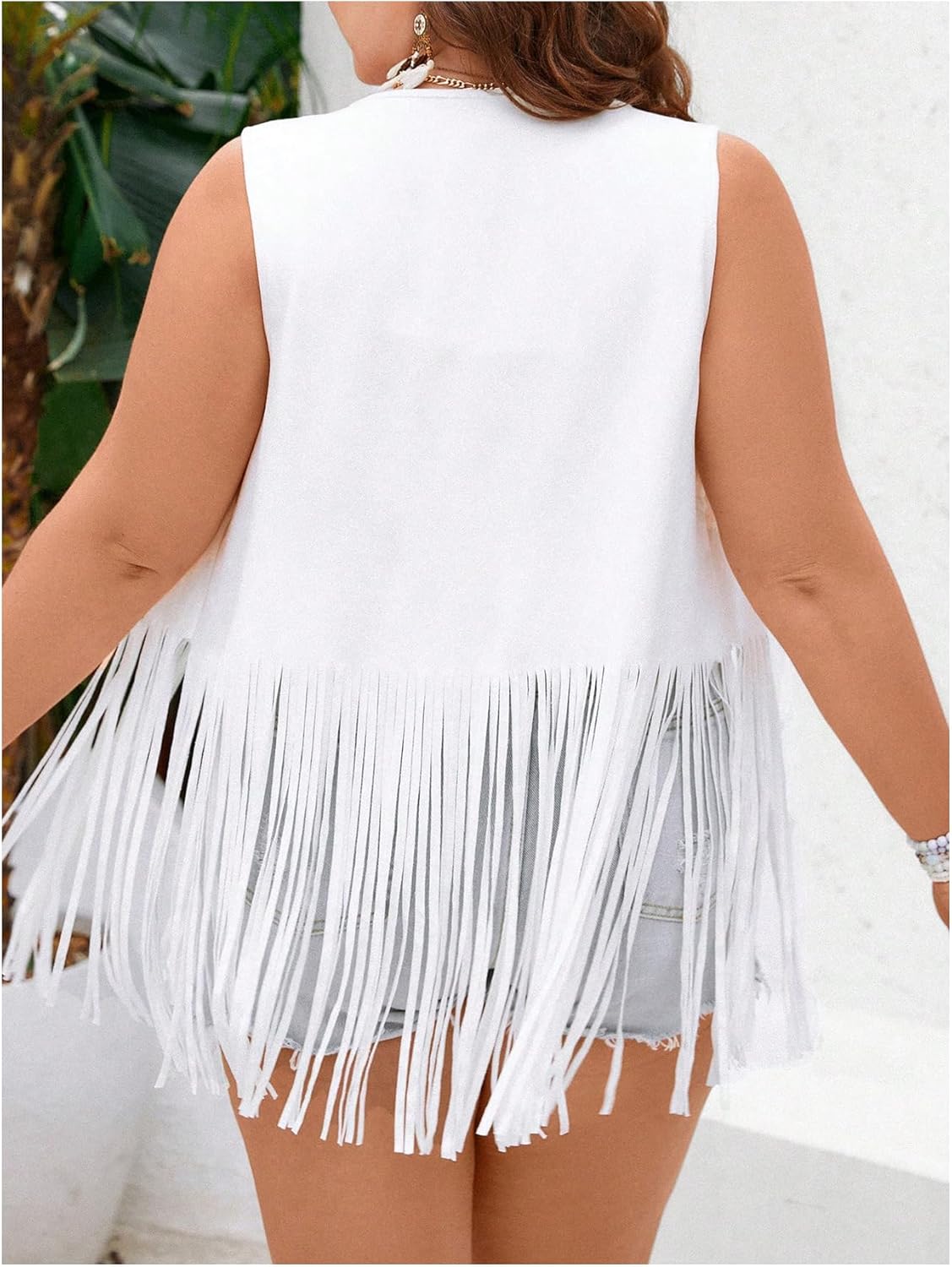 OYOANGLE Women's Plus Size Western Wear Cowgirl Outfits Fringe Trim Open Front Sleeveless Faux Suede Vest Jacket - Image 2