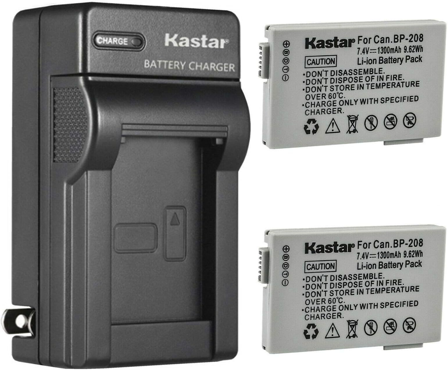 Kastar 2-Pack Battery and AC Wall Charger Replacement for Canon DC201, DC210, DC211, DC220, DC230, iViS DC22, iViS DC50, iViS DC200, Elura 100, FVM300, IXY DVS1, MVX1Si, MVX430, MVX450, MVX460 Cameras