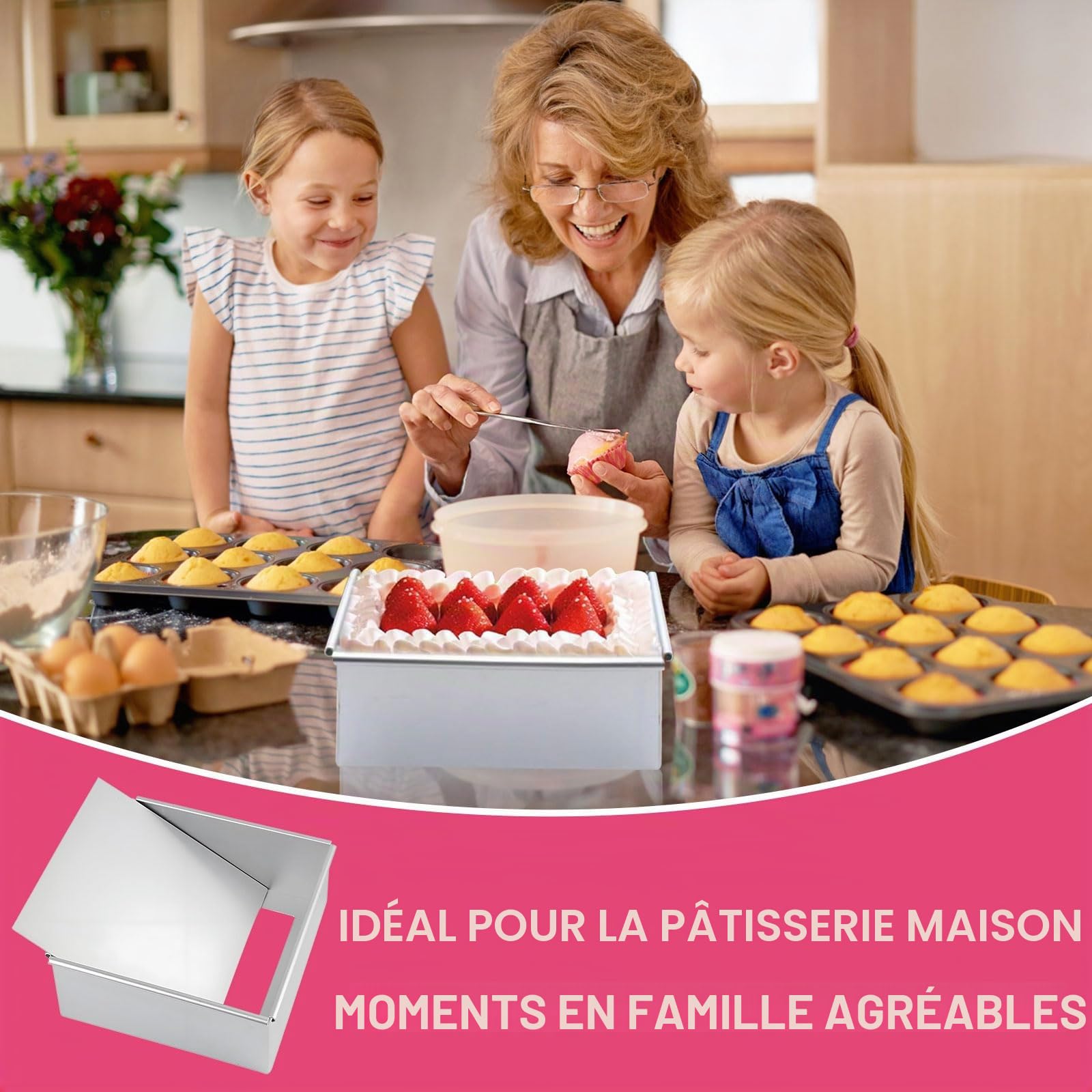 Moule à gâteau carré en aluminium anodisé de 20,5 cm avec revêtement antiadhésif et fond amovible