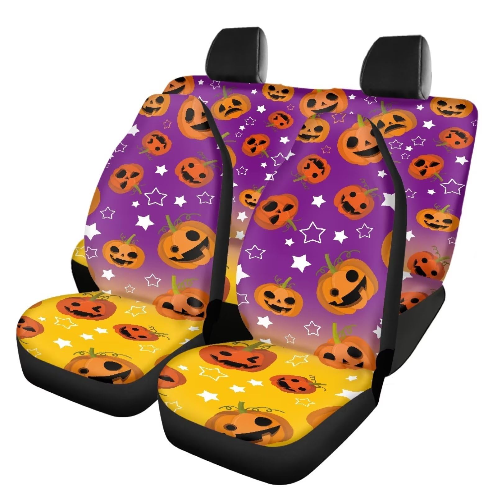 Funny Custom Women Men Car Seat Cover Full Set Breathable Elastic Fitted Pumpkin Halloween Automotive Seat Protector Non Slip Full Coverage Two Front Seat Covers Rear Back Bench for Most Trucks SUV