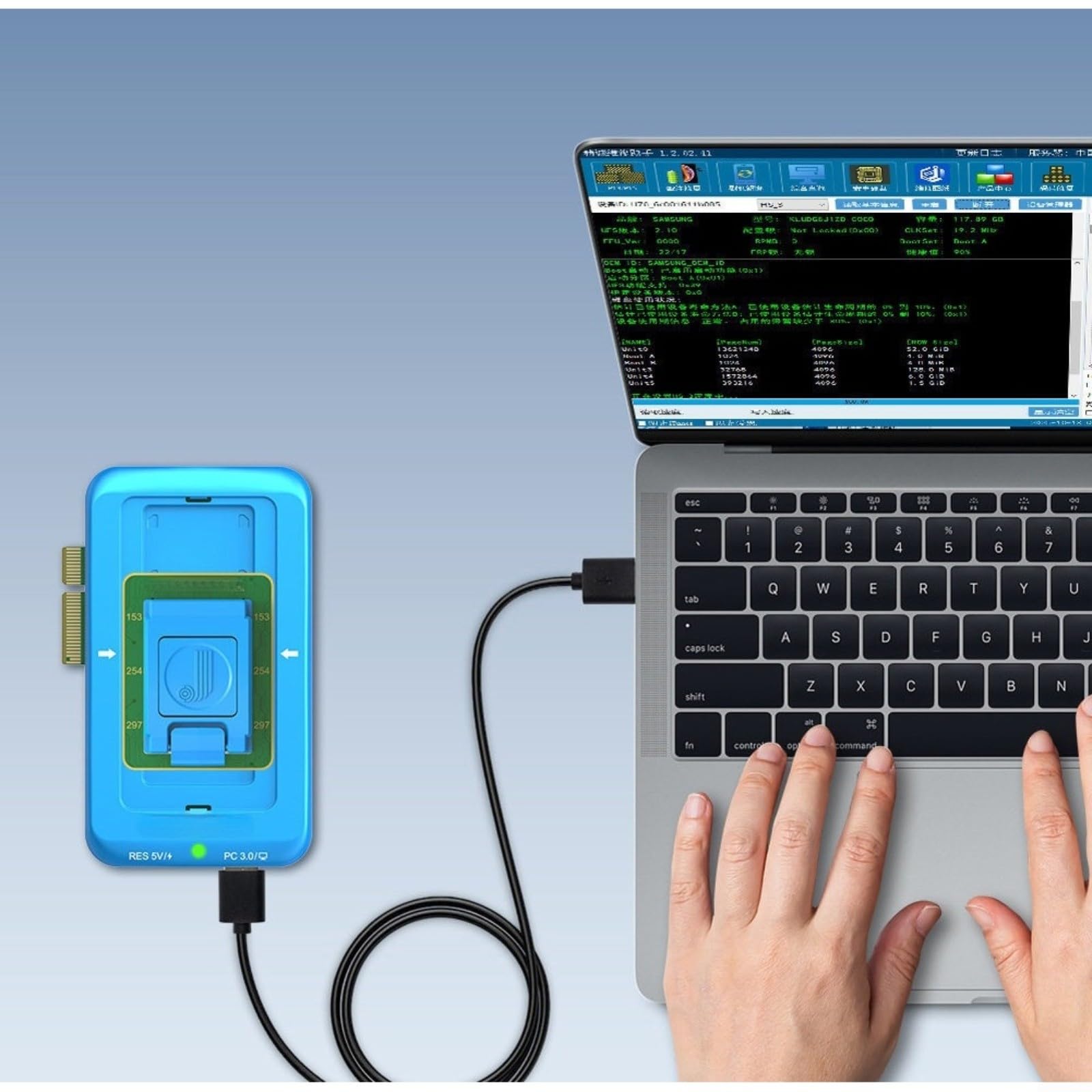 UFS 4.1 Programmatore EMMC con modulo ISP per riparazione smartphone Android, dispositivo di lettura ad alta velocità per la gestione e la manutenzione dei dati