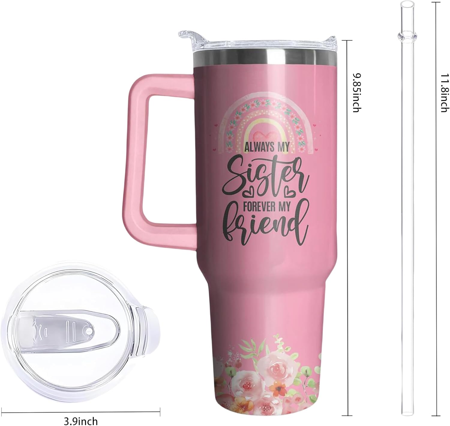 40oz Sister Tumbler with Handle and Straw, Insulated Stainless Steel Cup, Travel Coffee Mug Water Bottle, Birthday Gifts for Women - Image 2