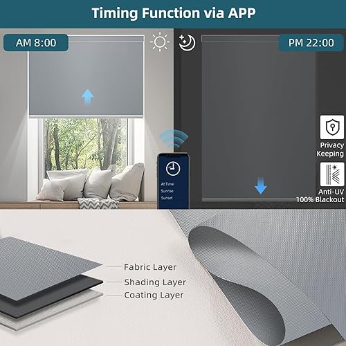 Miniatura 2 de WEFFORT Persianas motorizadas, persianas inteligentes con control remoto, persianas enrollables 100 % opacas, funcionan con Google Assistant, Apple