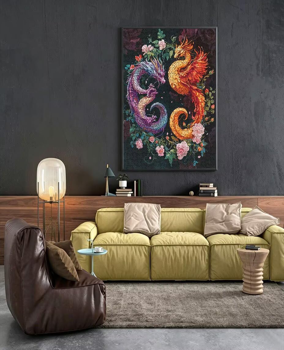 Puzzle 3000 elementów, kwiaty podwójny smok puzzle dla dorosłych 3000, niemożliwe klasyczne układanki, drewniane układanki, gra rodzinna, do gry edukacyjnej wyzwanie zabawki, dekoracja ścienna prezent