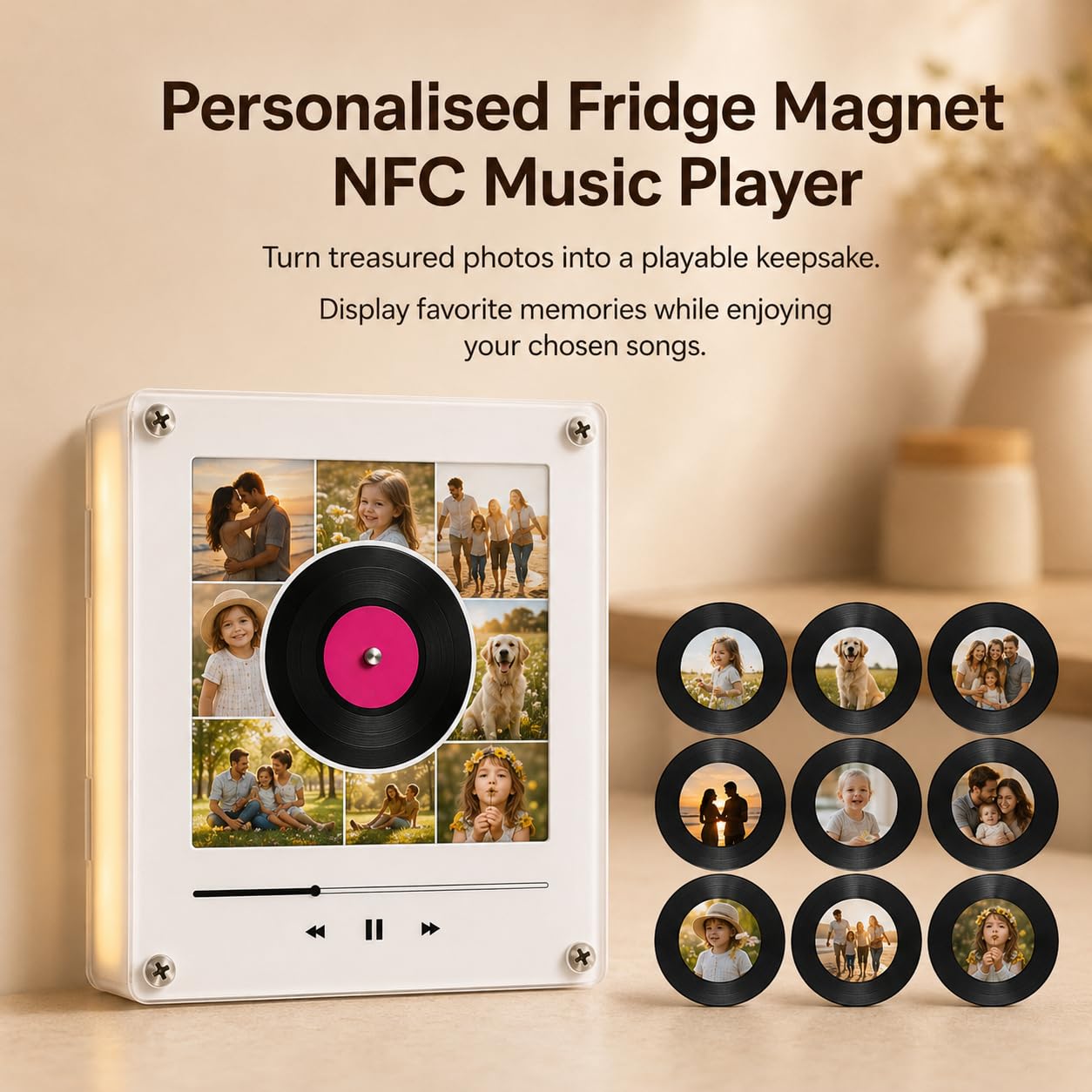 Portachiavi Frigo Personalizzato Lettore Musicale NFC, Ricarica USB-C