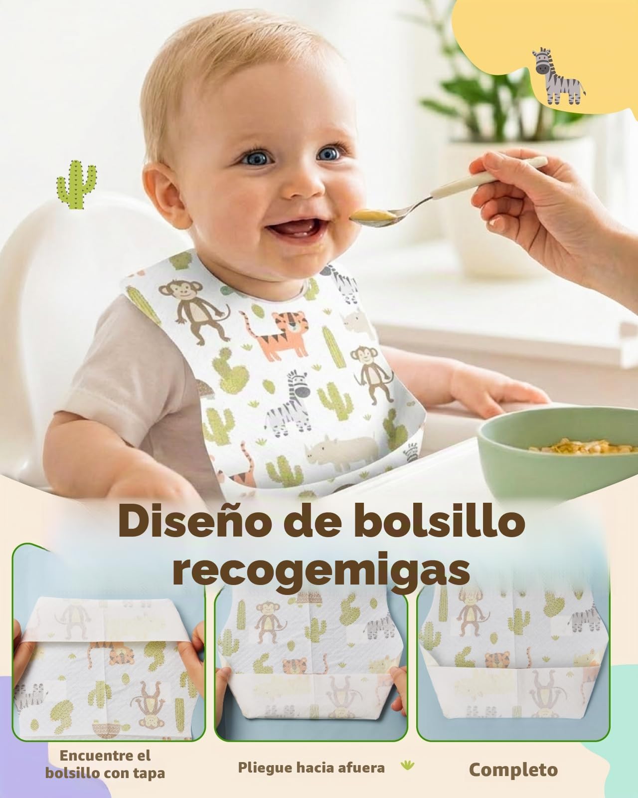Lictin Baberos Desechables Bebe-20/50pcs baberos bebe impermeables,envuelto Individualmente,Suaves, portátiles y ajustables,con diseños de animales,aptos para uso en interiores y exteriores(0-5años)