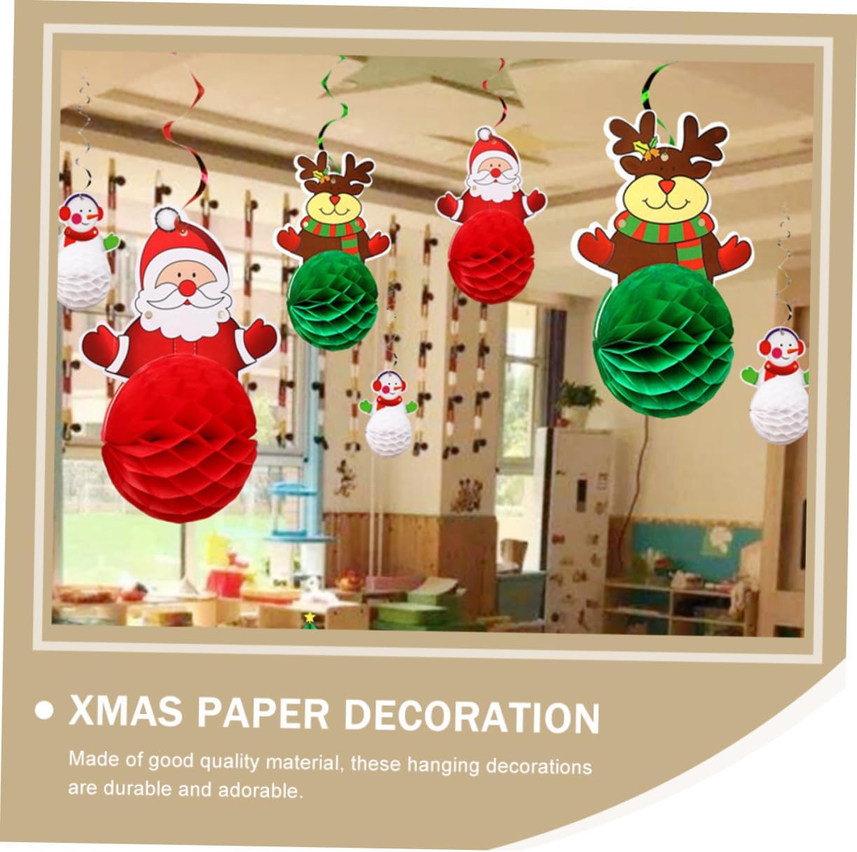 Xmas Decorative Pendants 6pcs Paper Honeycomb Cartoon Hanging Ornaments