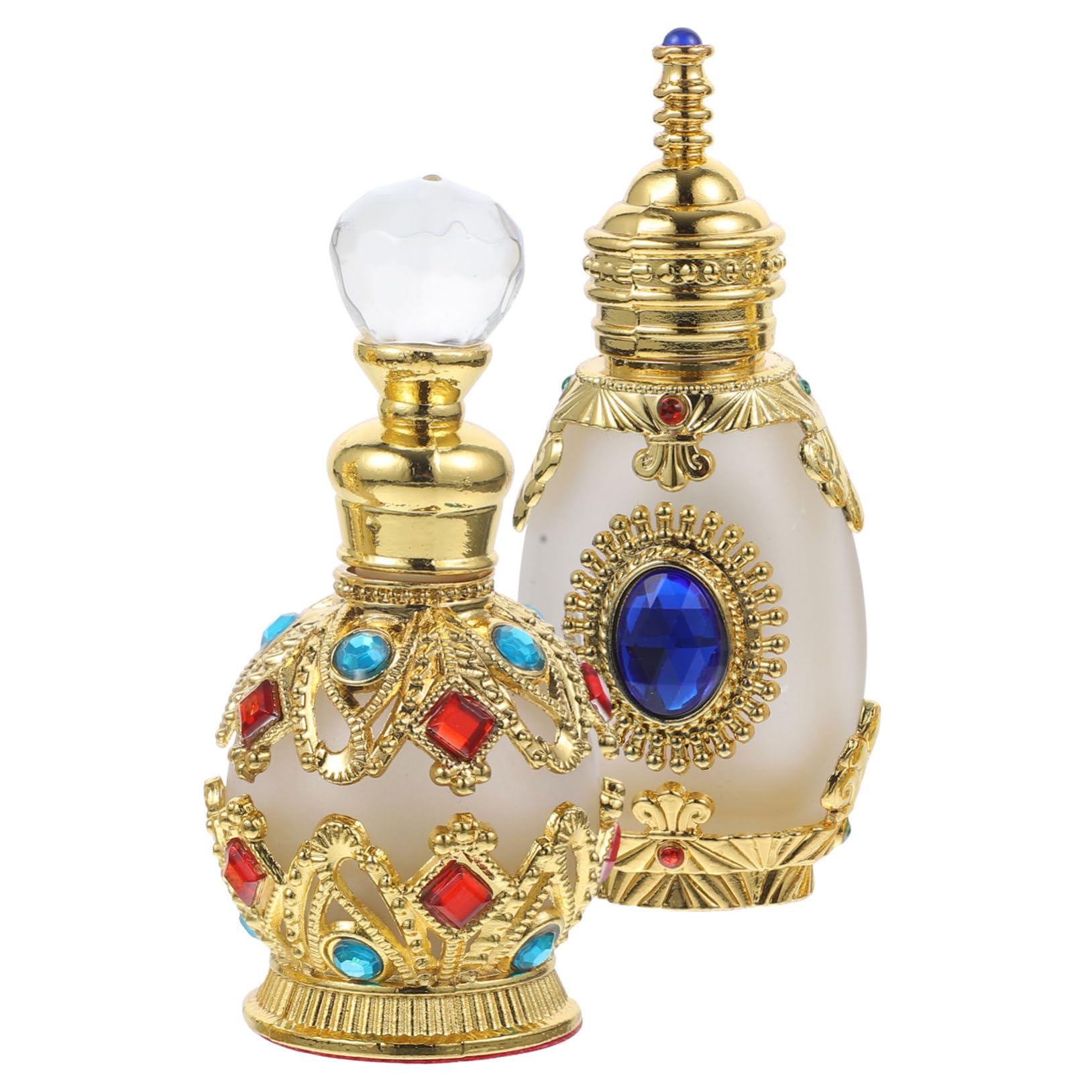 minkissy 4stücke Nachfüllbare Parfümflaschen Aus Kristallglas Vintage Parfümflasche Mit Goldener Kugel Und Blauer Farbsteinflasche Für Reisen Und Ätherische Öle