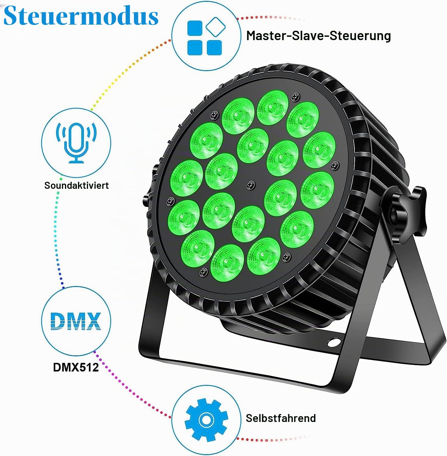 4PCS 200W 18 LED Par Scheinwerfer 8CH Par LED Licht RGBW+DMX Strobe Sound Aktiv Modus LED Bühnenlichter Strahler Discolicht Partylicht für Hochzeit/Partys/Kirche/Club/DJ-Live-Show