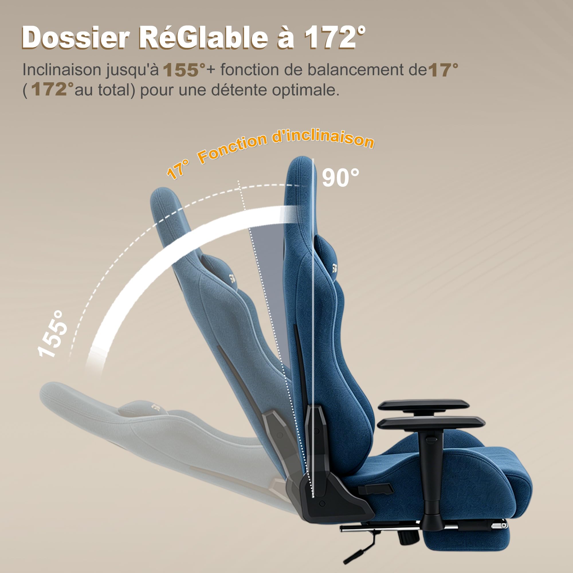 Symino Sedia da gioco ergonomica e poltrona gamer con poggiapiedi telescopico, cuscino a molle, supporto lombare e altezza regolabile 200 kg (Falli scamosciati, blu)