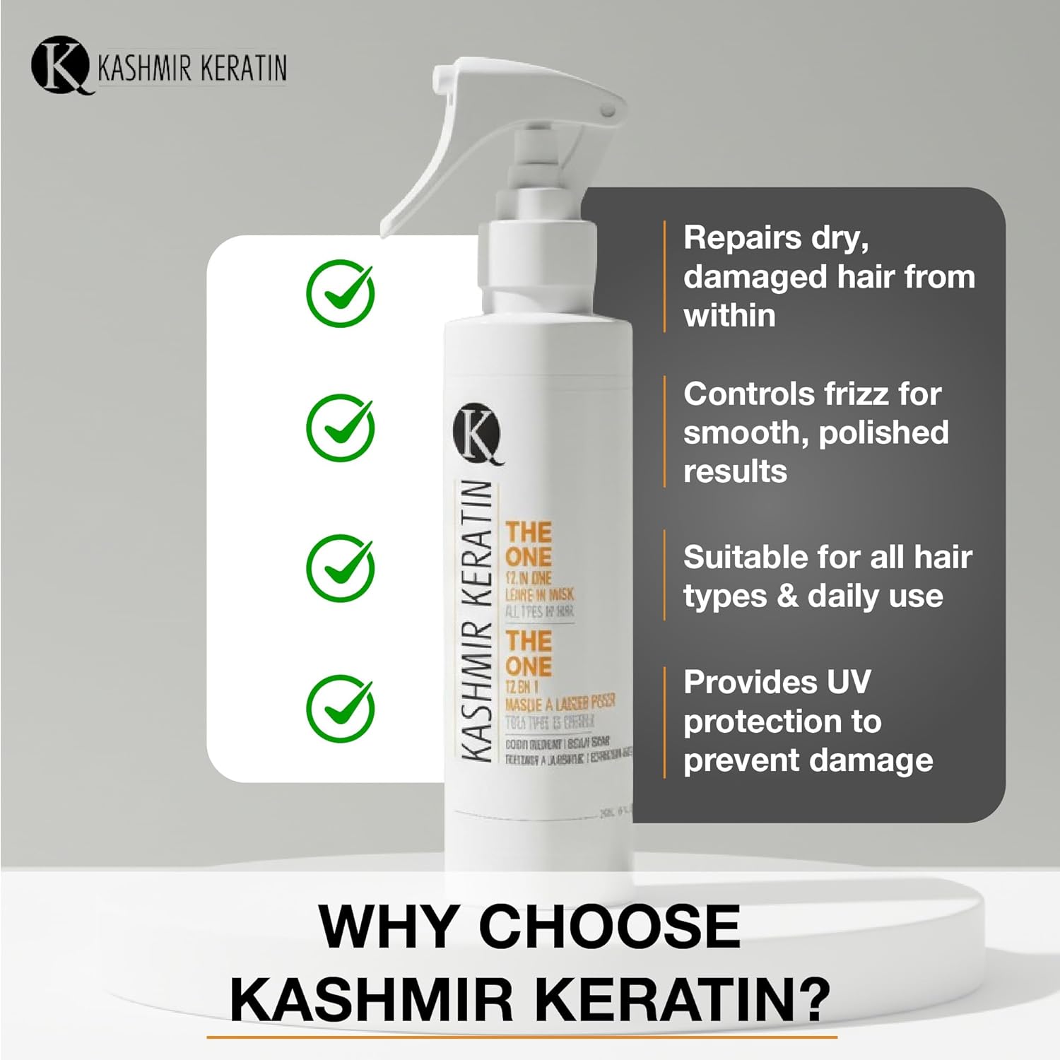Kashmir Keratin Leave In Conditioner THE ONE Best Leave In Conditioner 12 in 1 Hair Treatment Detangles Dry Damaged Hair Repair All Types 8 FlOz