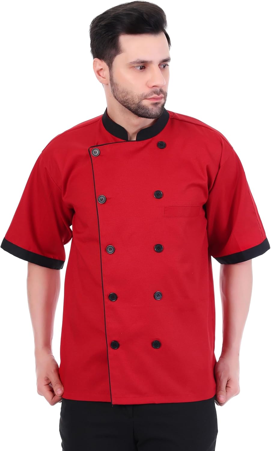 ZEN-70 Short Sleeves Black Collar & Piping Chef Jacket | Chef Coat | Chef Uniform/Chef Wear | Chef Dress
