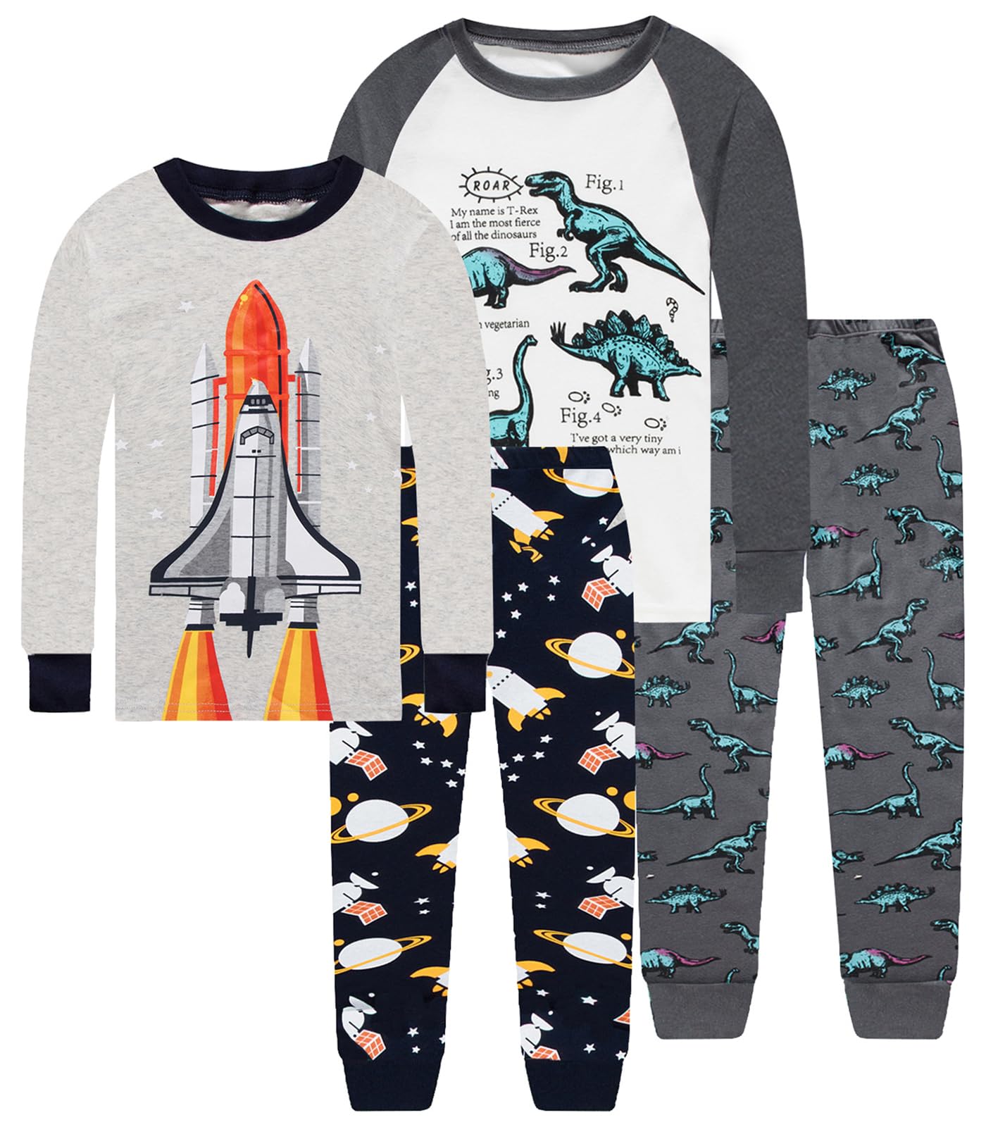 100% Cotton 4 Piece Boys Long Sleeve Sets Toddler Boys Pjs Kids Sleepwear Sets 24Months-12Years