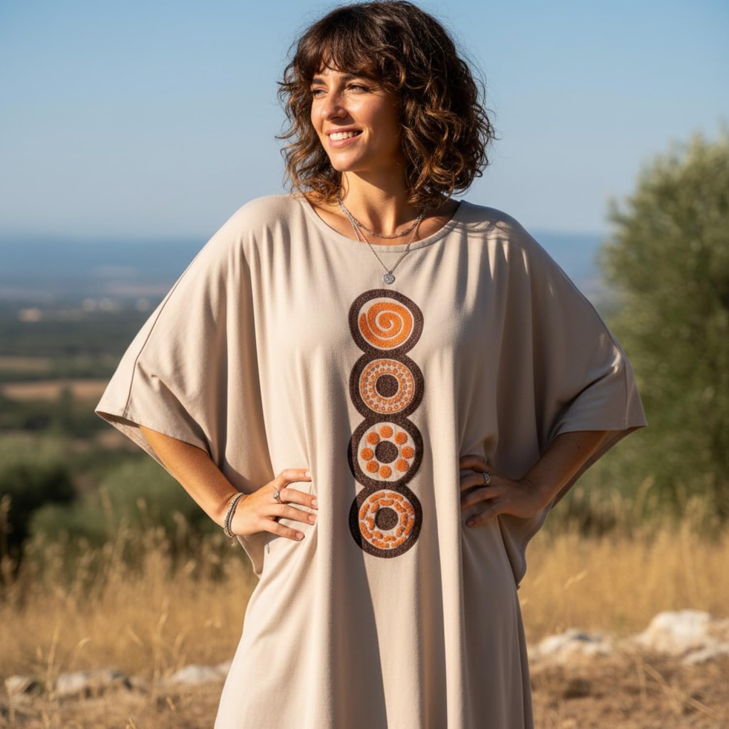 GURU SHOP Haftowana sukienka hipisowska ponczo, minisowska tunika, kaftan, sukienka plażowa, rozmiar maxi, damska, szara, syntetyczna, rozmiar: jeden rozmiar