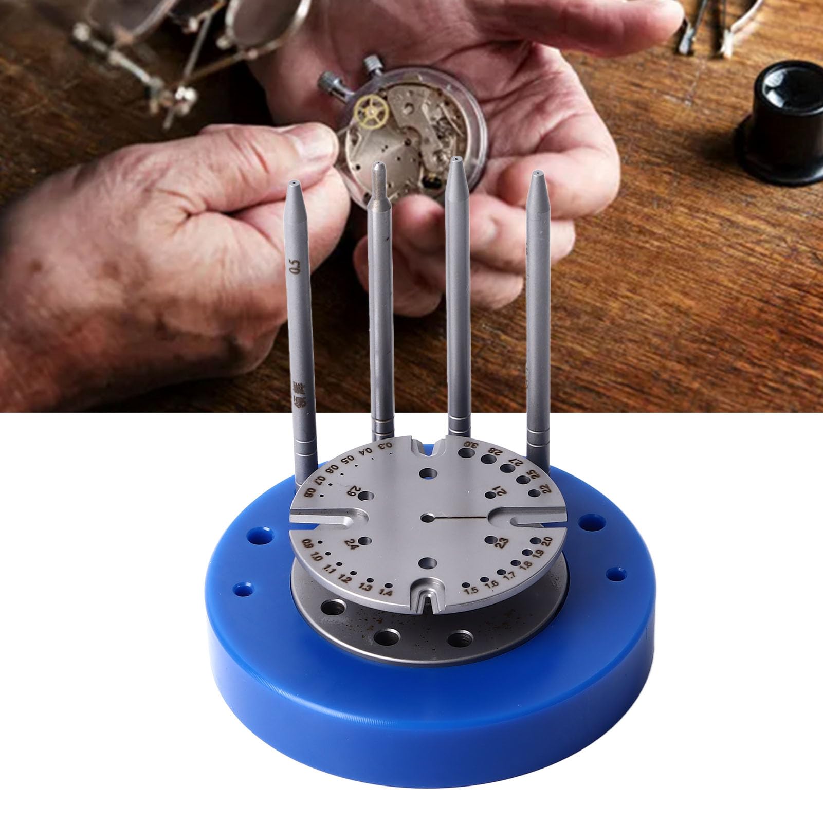 Luocute Reloz de Movimiento Balance de la Rueda PE Hairspring Stand, Watch Movement Balance Supporter Professional Watches Profess Sporter Support Support para Reparación de Relojeros
