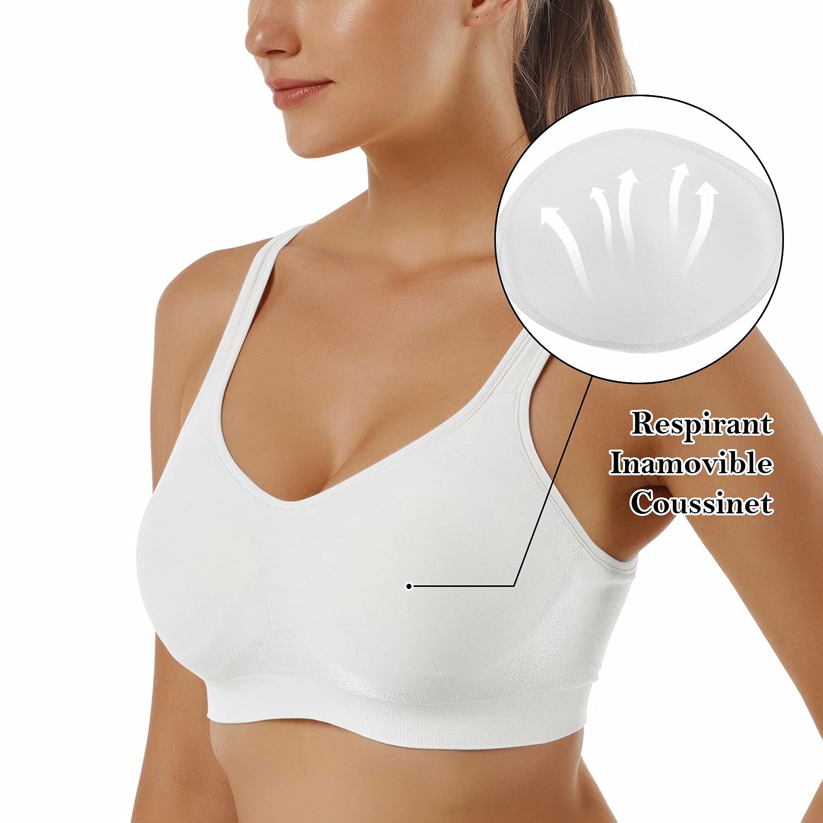 Vertvie Sujetador Deportivo Mujer 1/2/3 Piezas sin Aros con Almohadillas Sujetadores Cómodos para Diario Ejercicio Yoga Dormir(B-Negro+Blanco,M)