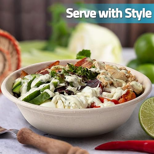 Miniatura 5 de Cuencos de papel desechables, 32 onzas paquete de 50 Tazón grande - 100% compostable, biodegradable, ecológico, conveniente para el uso diario para