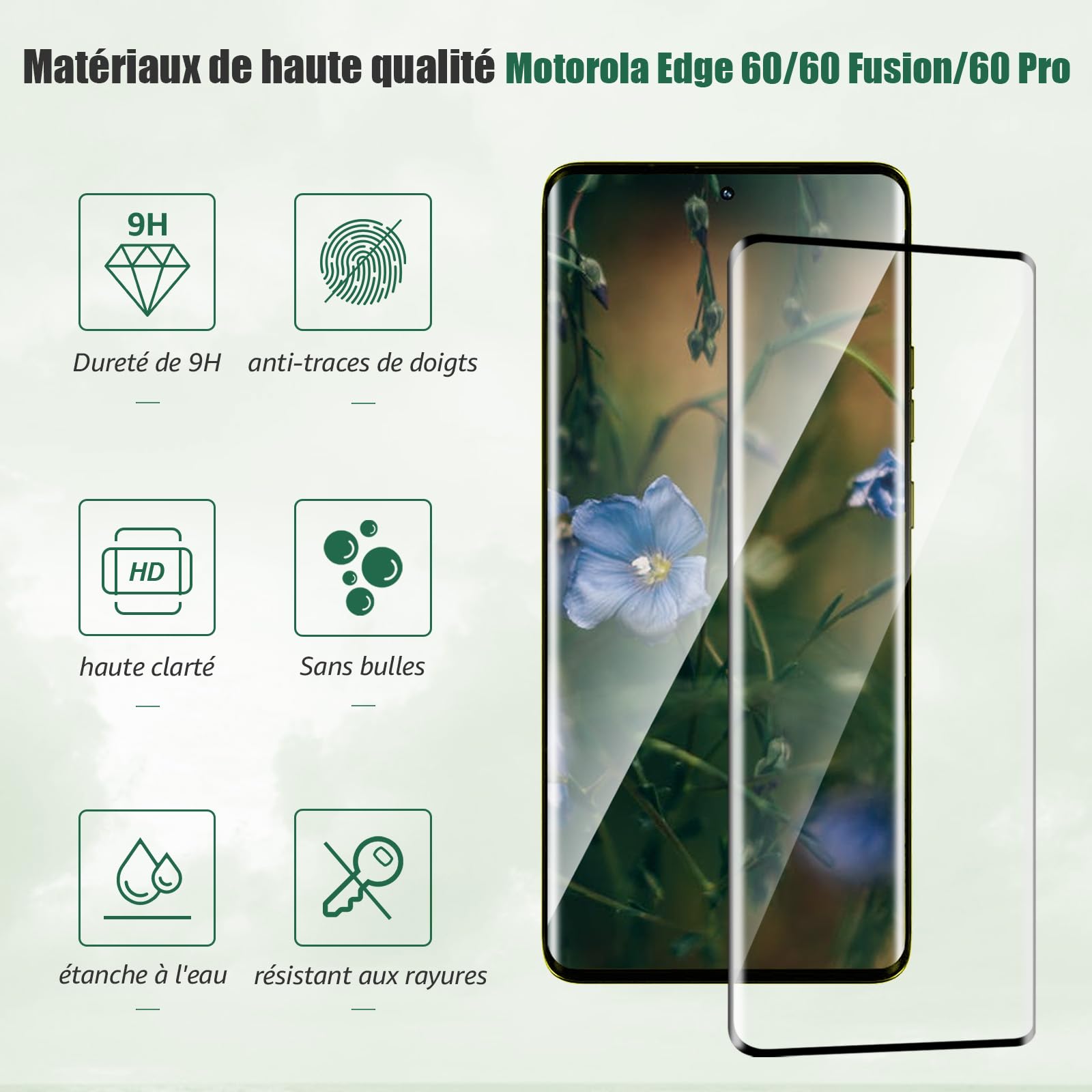 Verre Trempé Motorola Edge 60/60 Fusion/60 Pro 5G, 9H Résistante aux Rayures, Protection Écran 3D HD