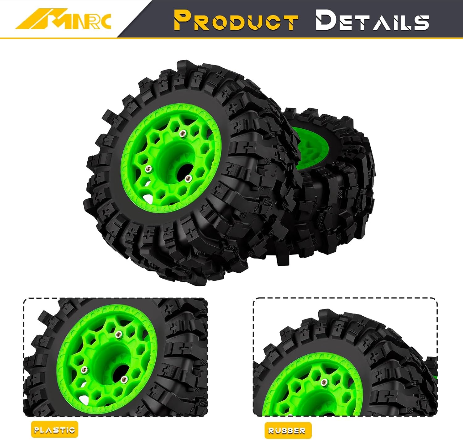 Plastic RC Short Course Truck Wheels and Rubber Tires & 12MM 14MM 17MM Hex Kit for 1/10 Arrma Senton Slash 4×4 2WD for Axial Losi Series Upgrade Part Green