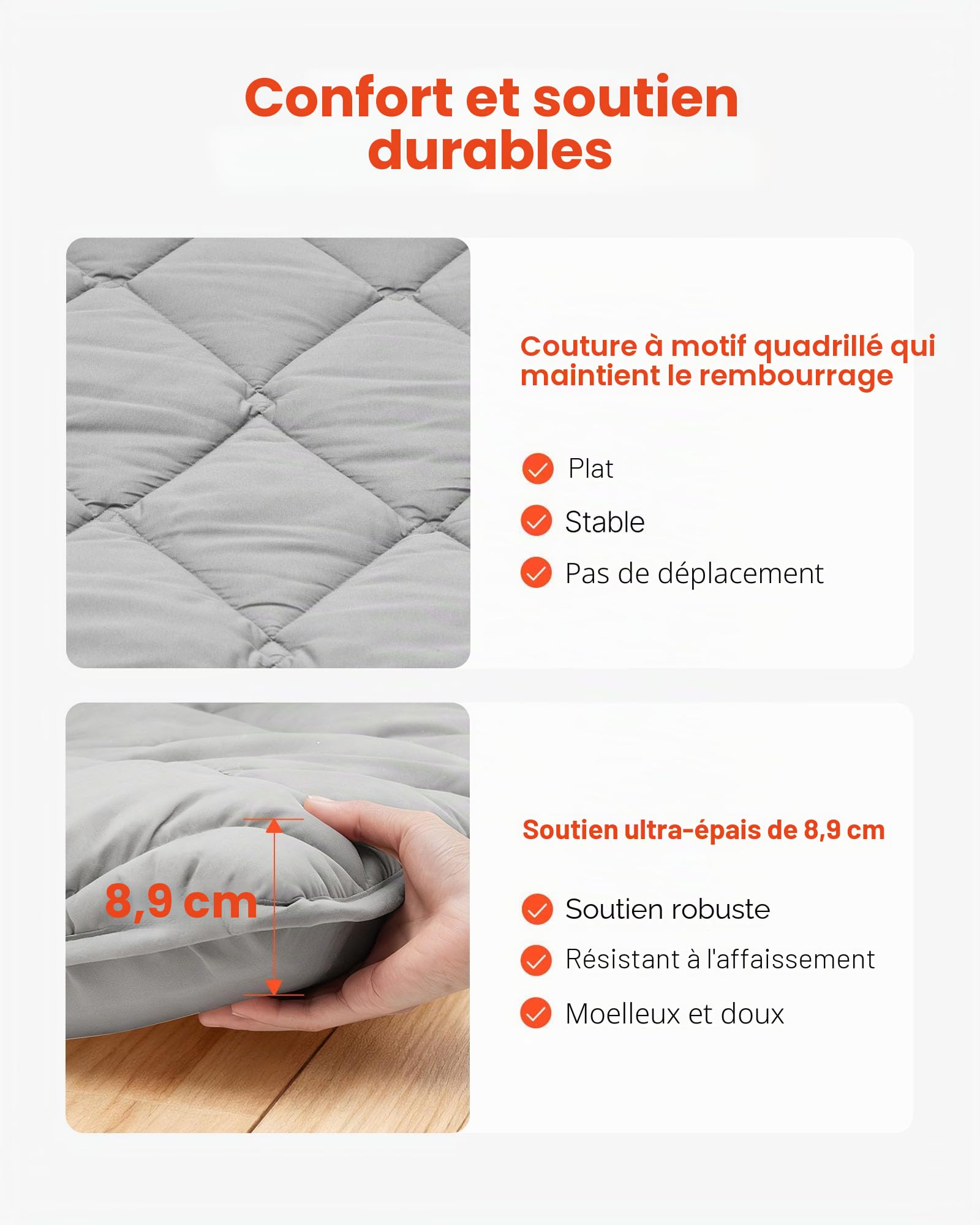 VEVOR Matelas Futon Taille Queen, Matelas de Sol Japonais Pliable, Tatami Doux pour Dormir Yoga Méditation et Relaxation, 203,2x152,4x8,9 cm, 9 Couches, avec Sac de Rangement et Attaches, Gris