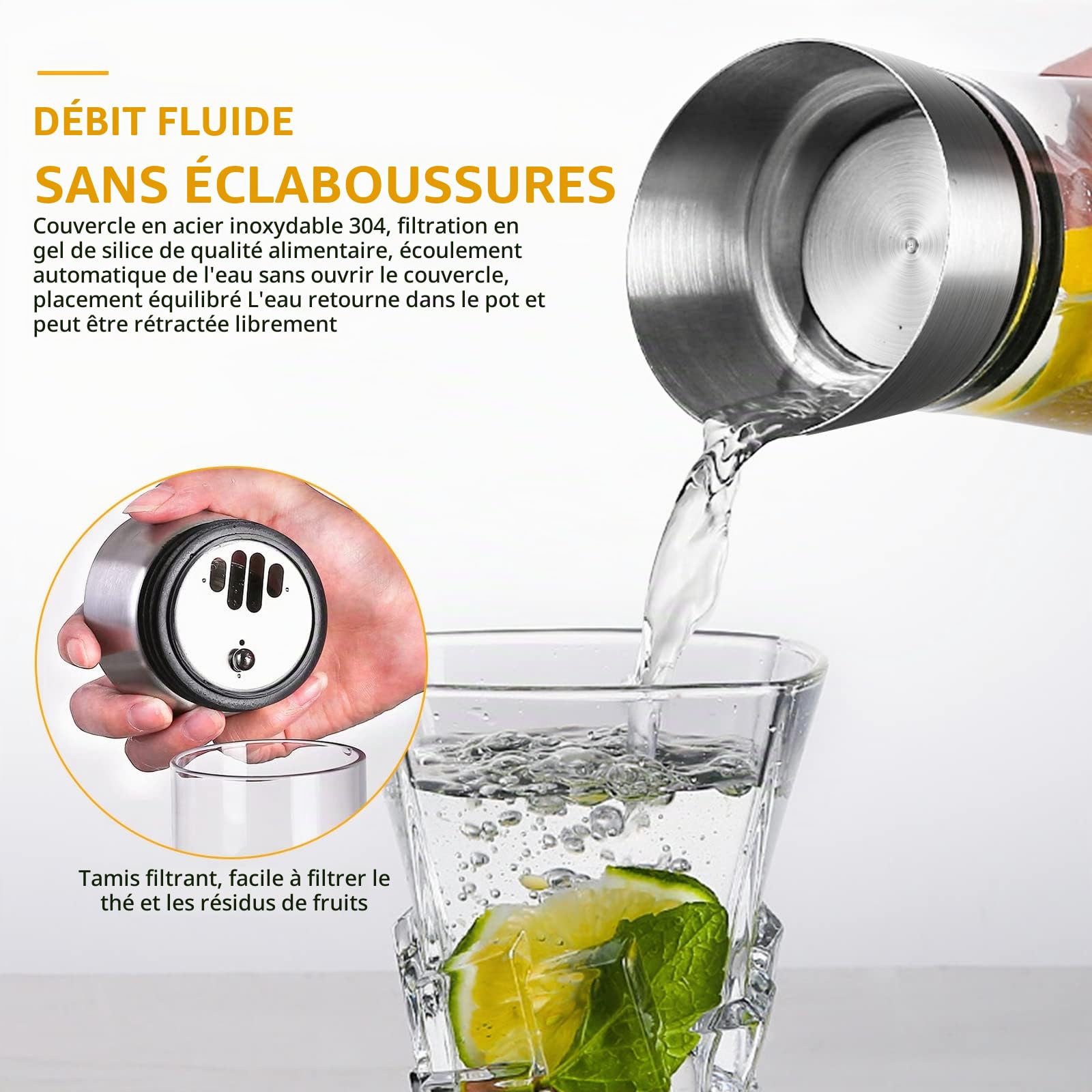 Carafe Eau, Csuntikulo Carafe en verre de 1000 ml, Cruche en Verre avec Capuchons de filtre en acier inoxydable pour Thé Glacé, Boisson, Eau Chaude, Vin, Café, Lait et Jus, Transparent